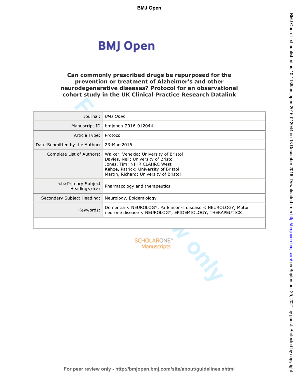 For Peer Review Only Journal: BMJ Open