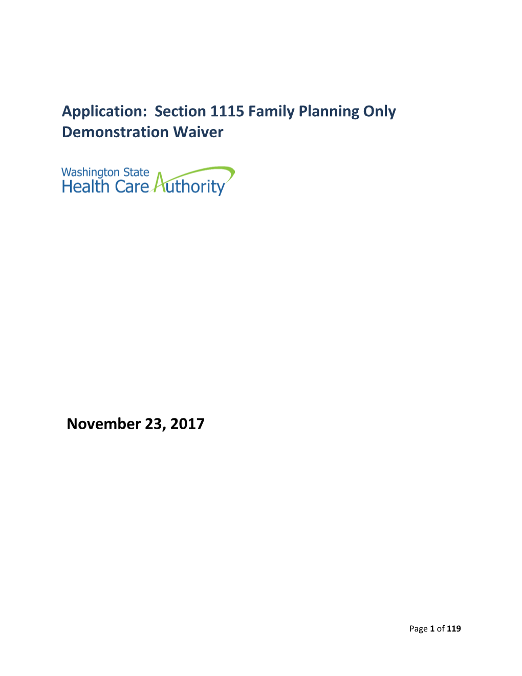 Application: Section 1115 Family Planning Only Demonstration Waiver