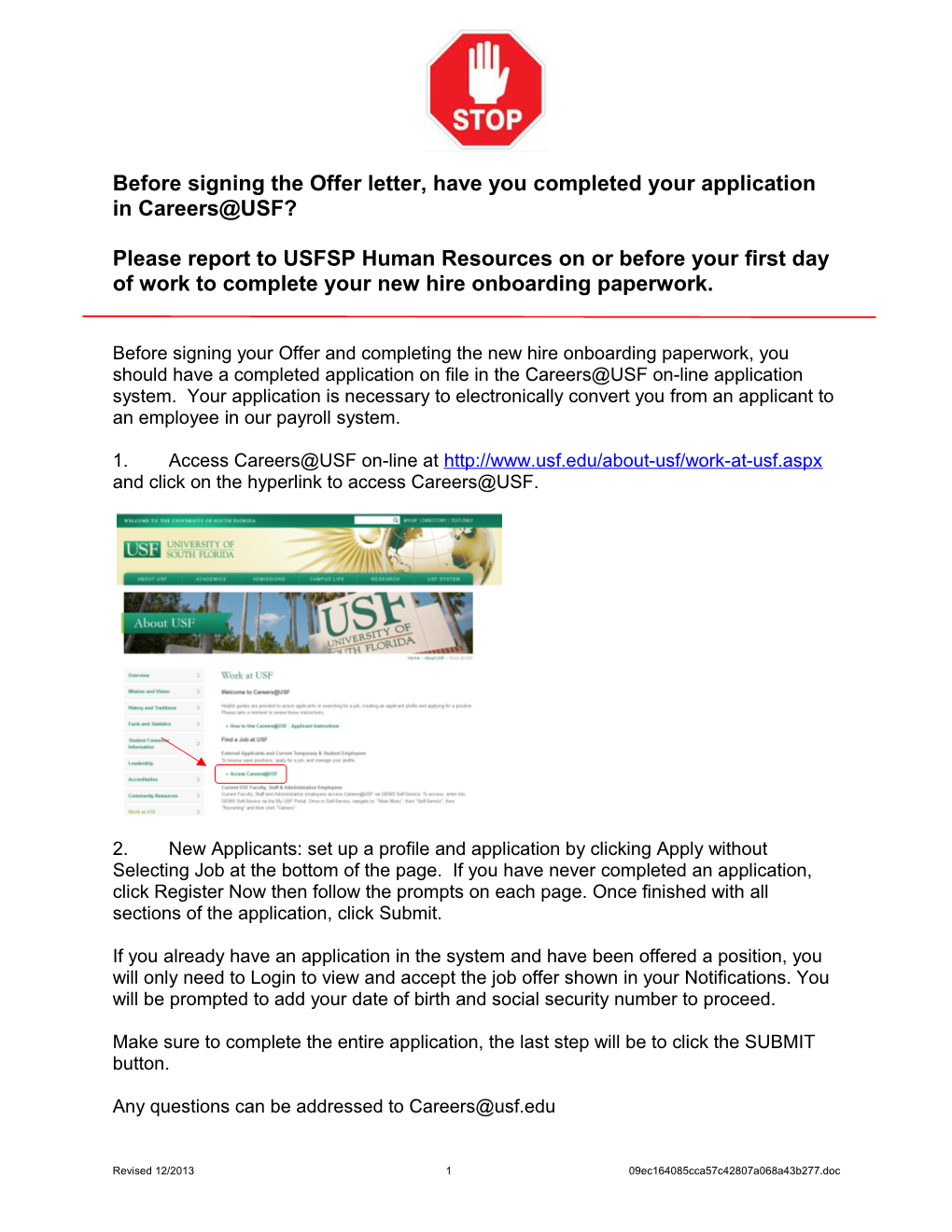 Before Signing the Offer Letter, Have You Completed Your Application in Careers USF? s2