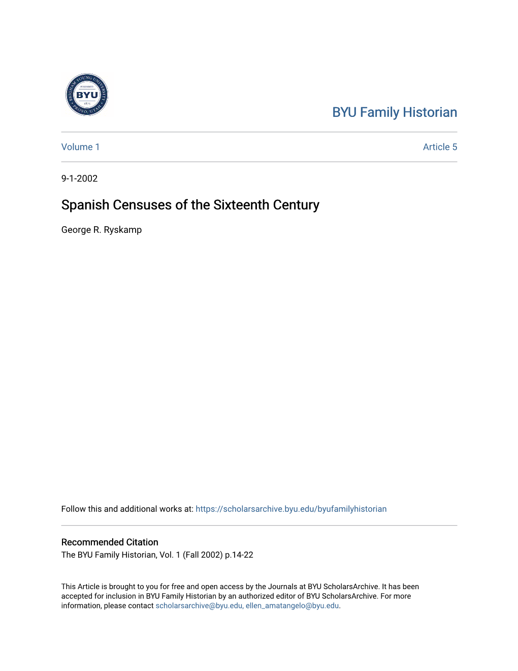 Spanish Censuses of the Sixteenth Century