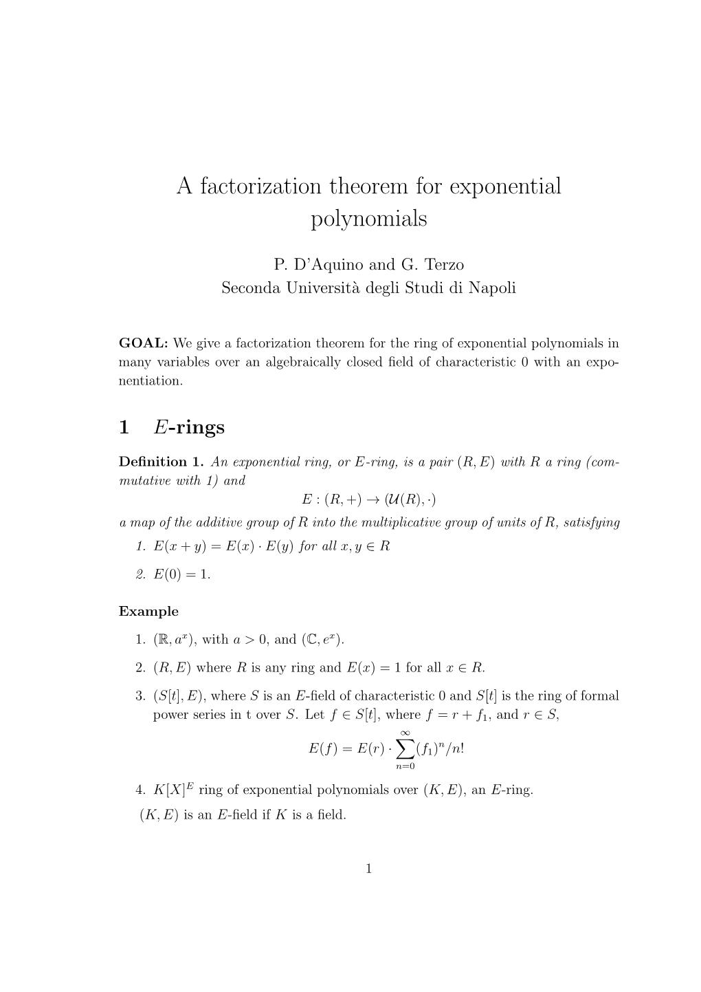 A Factorization Theorem for Exponential Polynomials