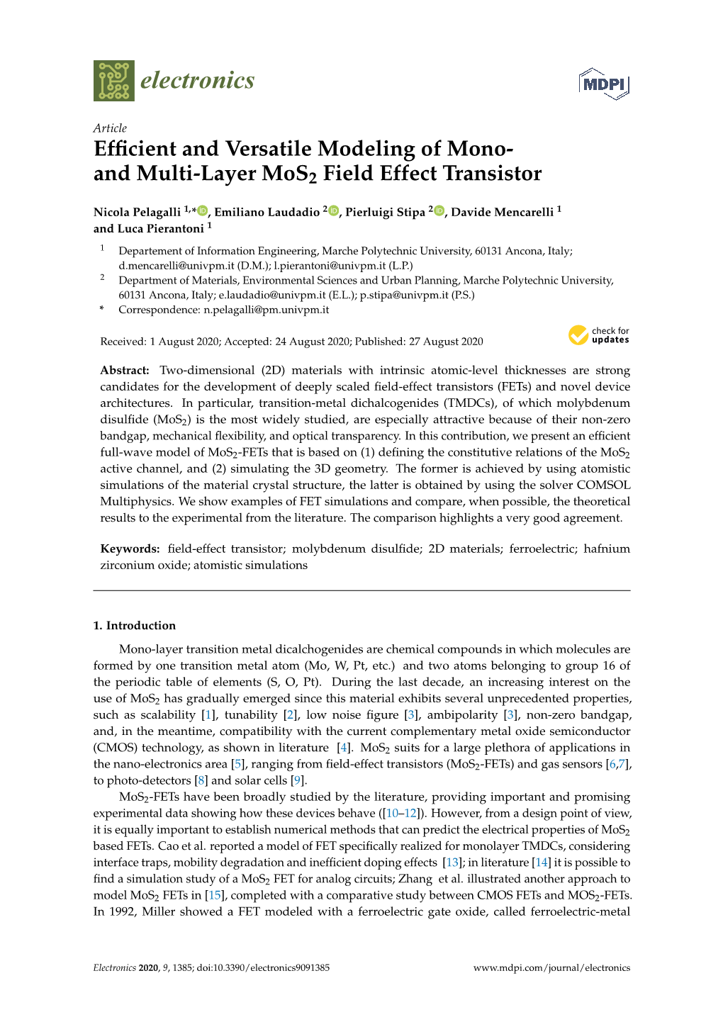 And Multi-Layer Mos2 Field Effect Transistor