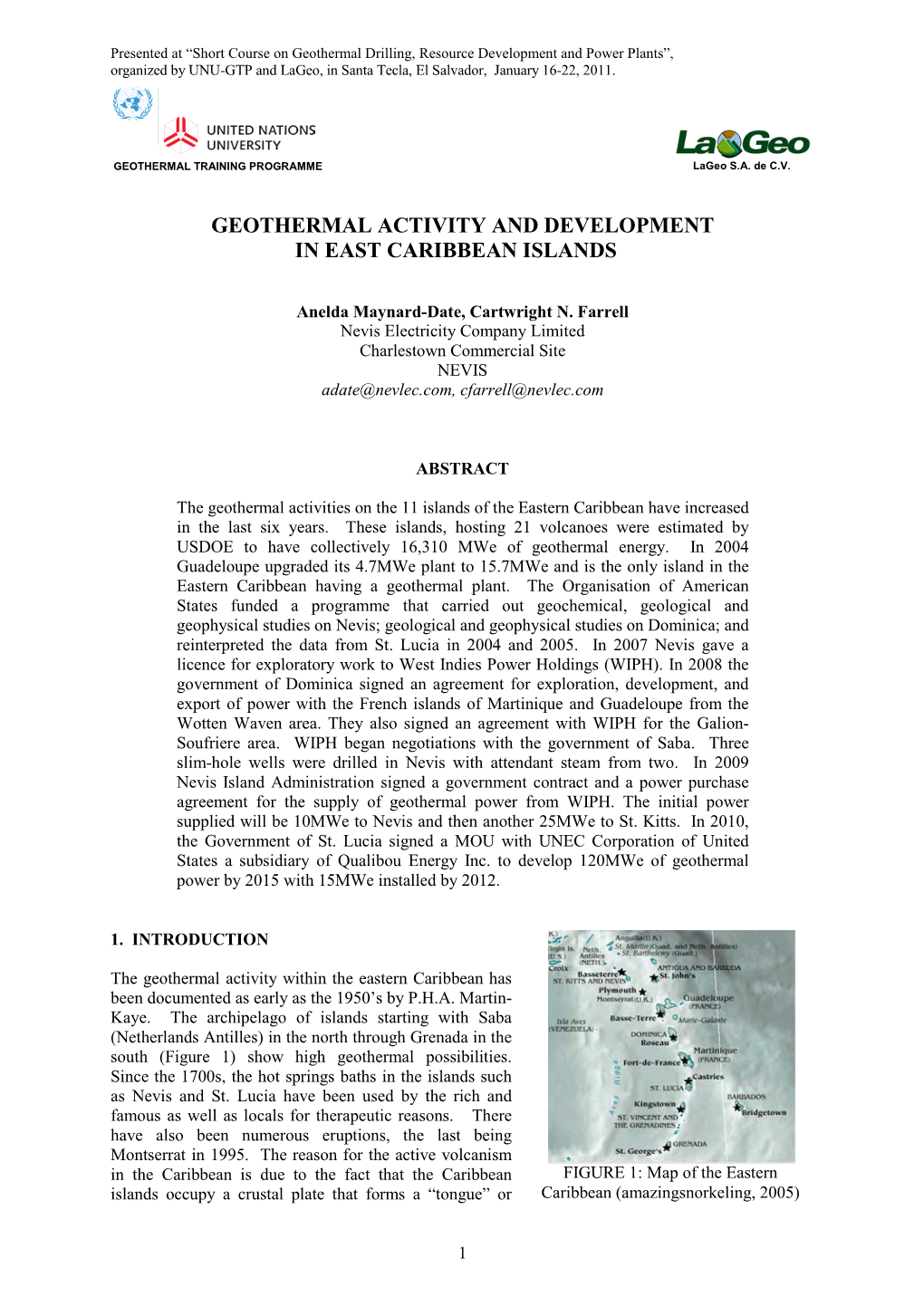 Geothermal Activity and Development in East Caribbean Islands