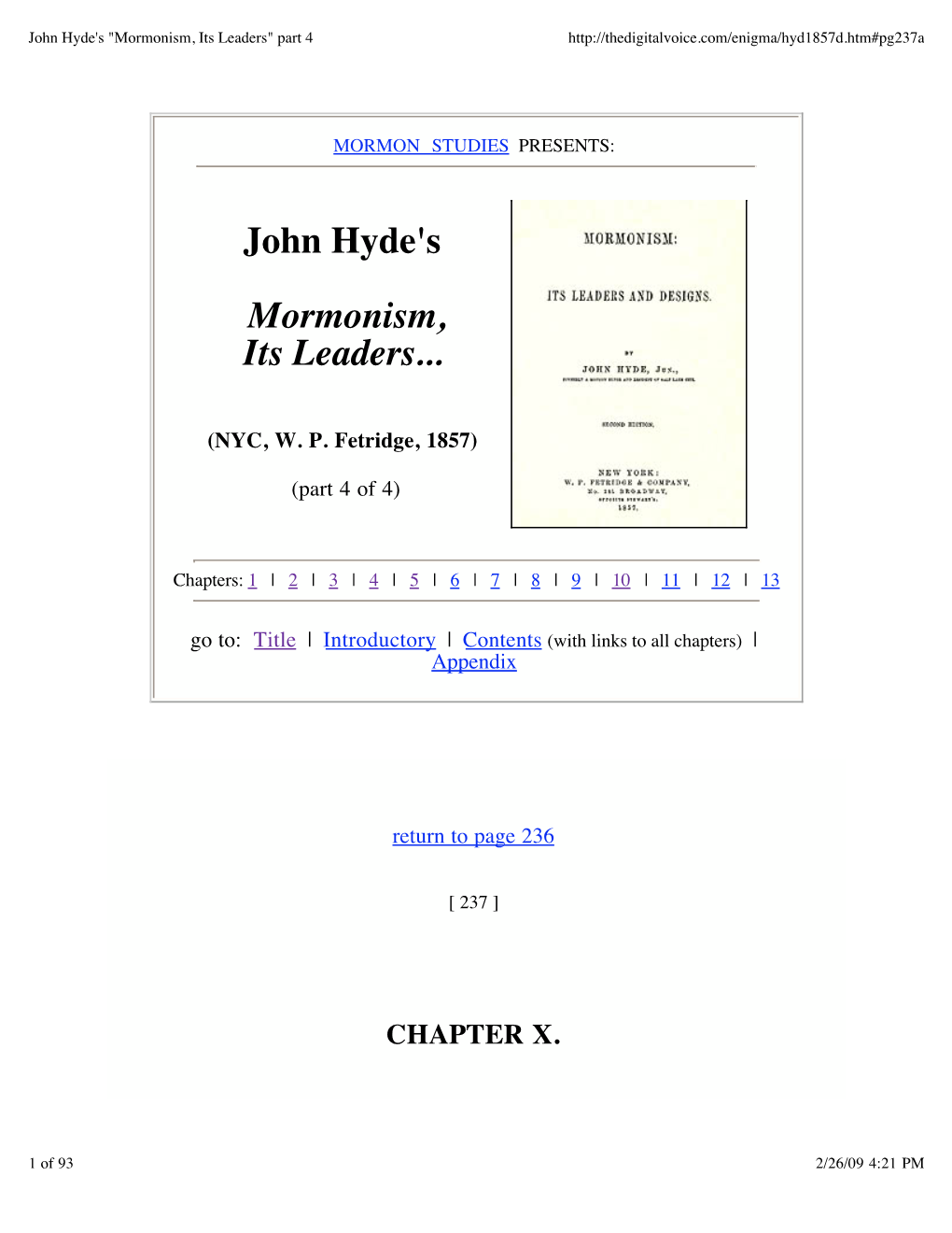 John Hyde's "Mormonism, Its Leaders" Part 4