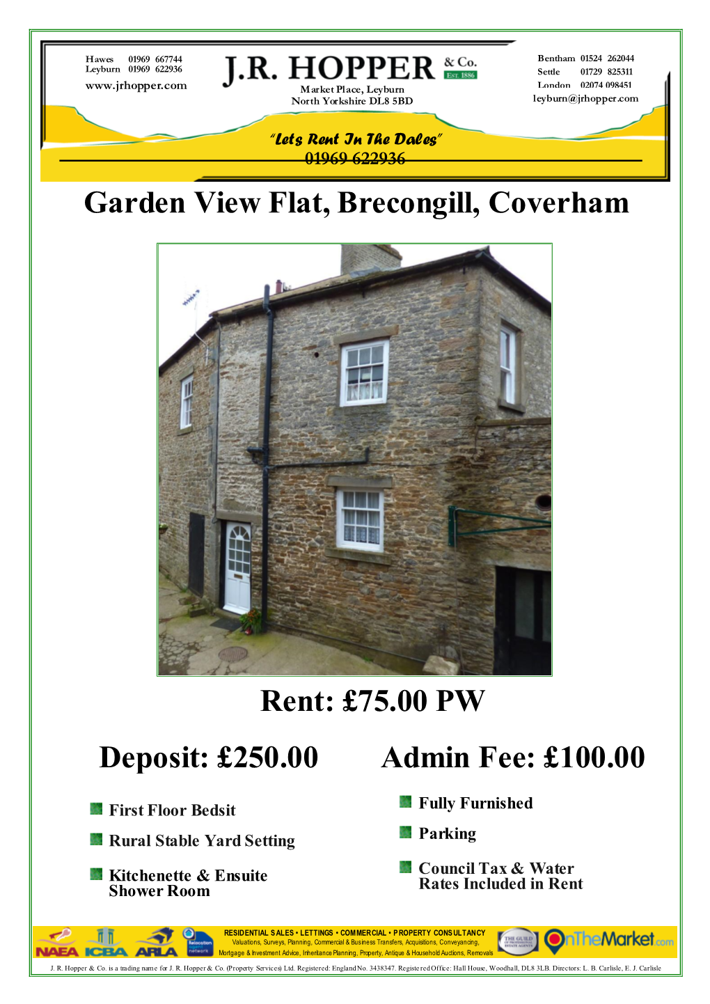 Garden View Flat, Brecongill, Coverham Rent