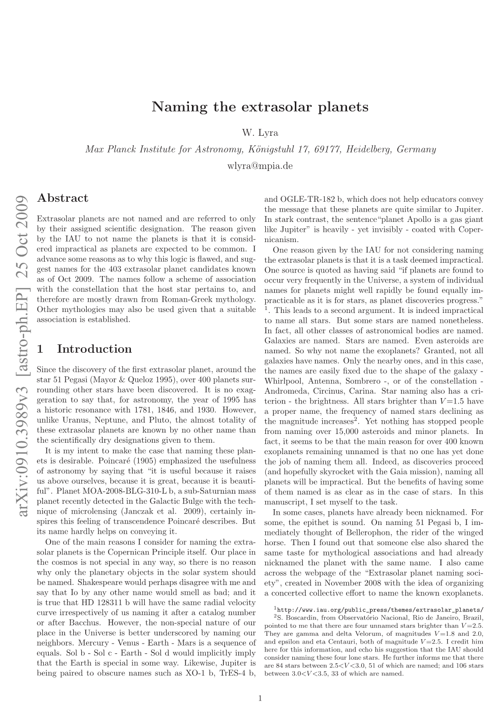 Naming the Extrasolar Planets