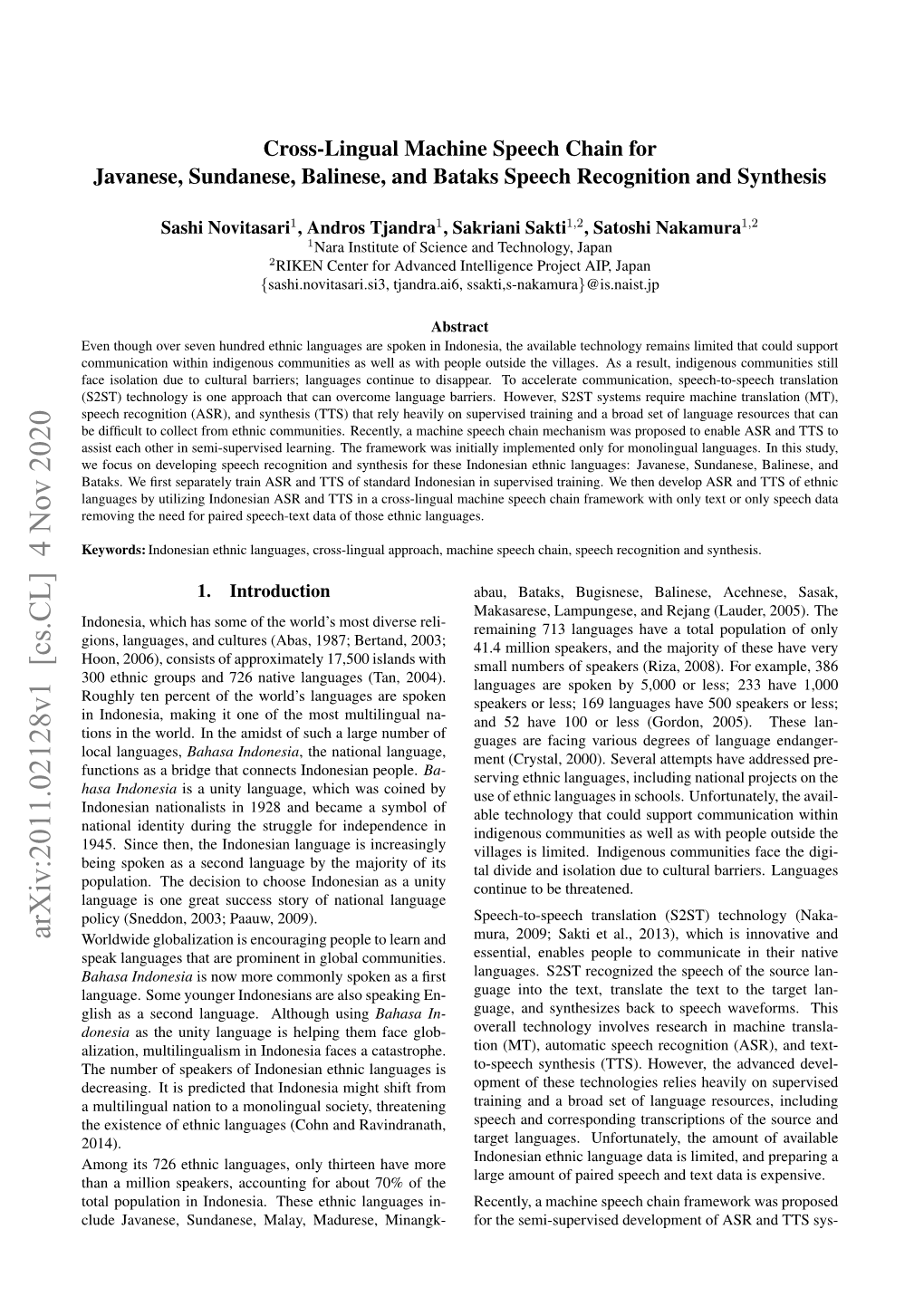 Arxiv:2011.02128V1 [Cs.CL] 4 Nov 2020