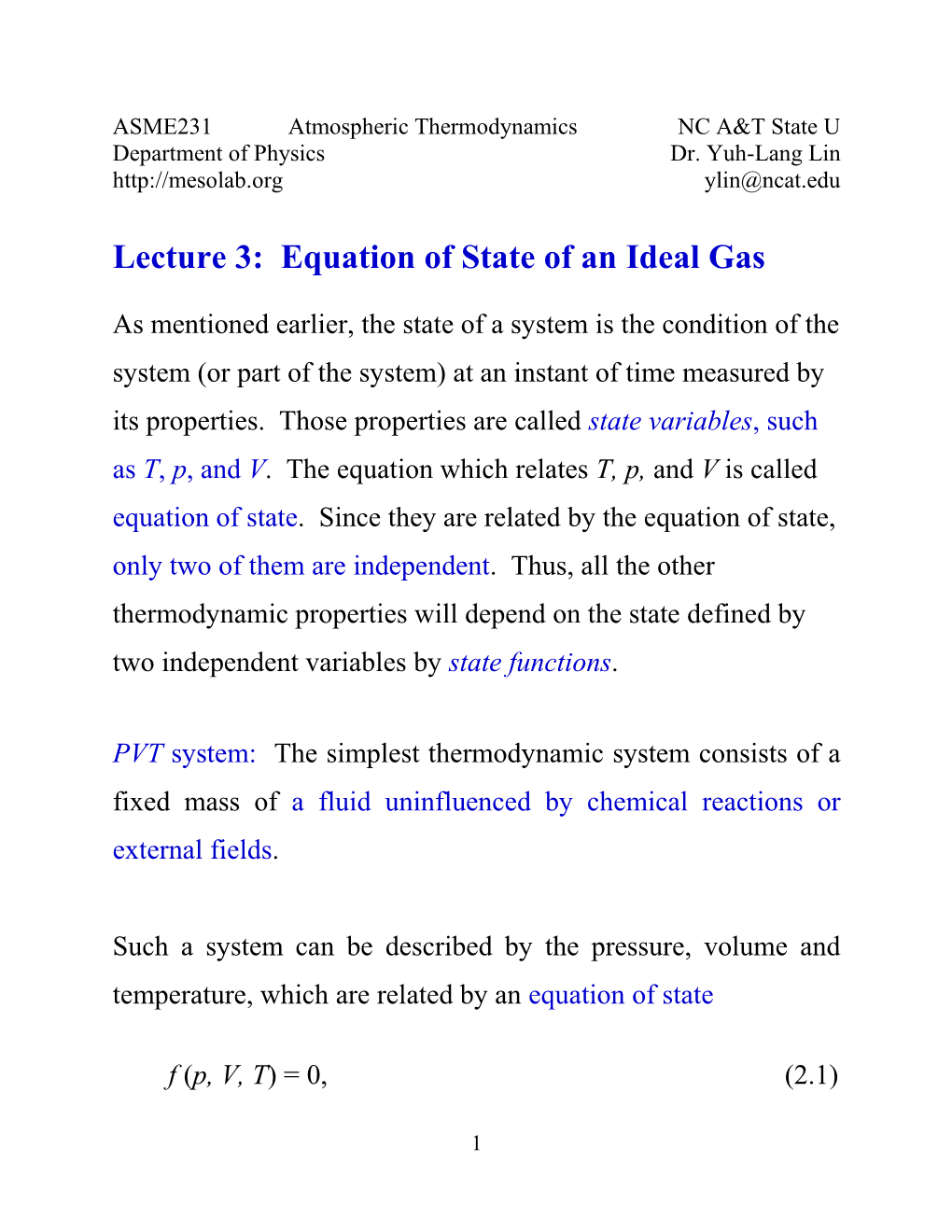 Equation of State of an Ideal Gas