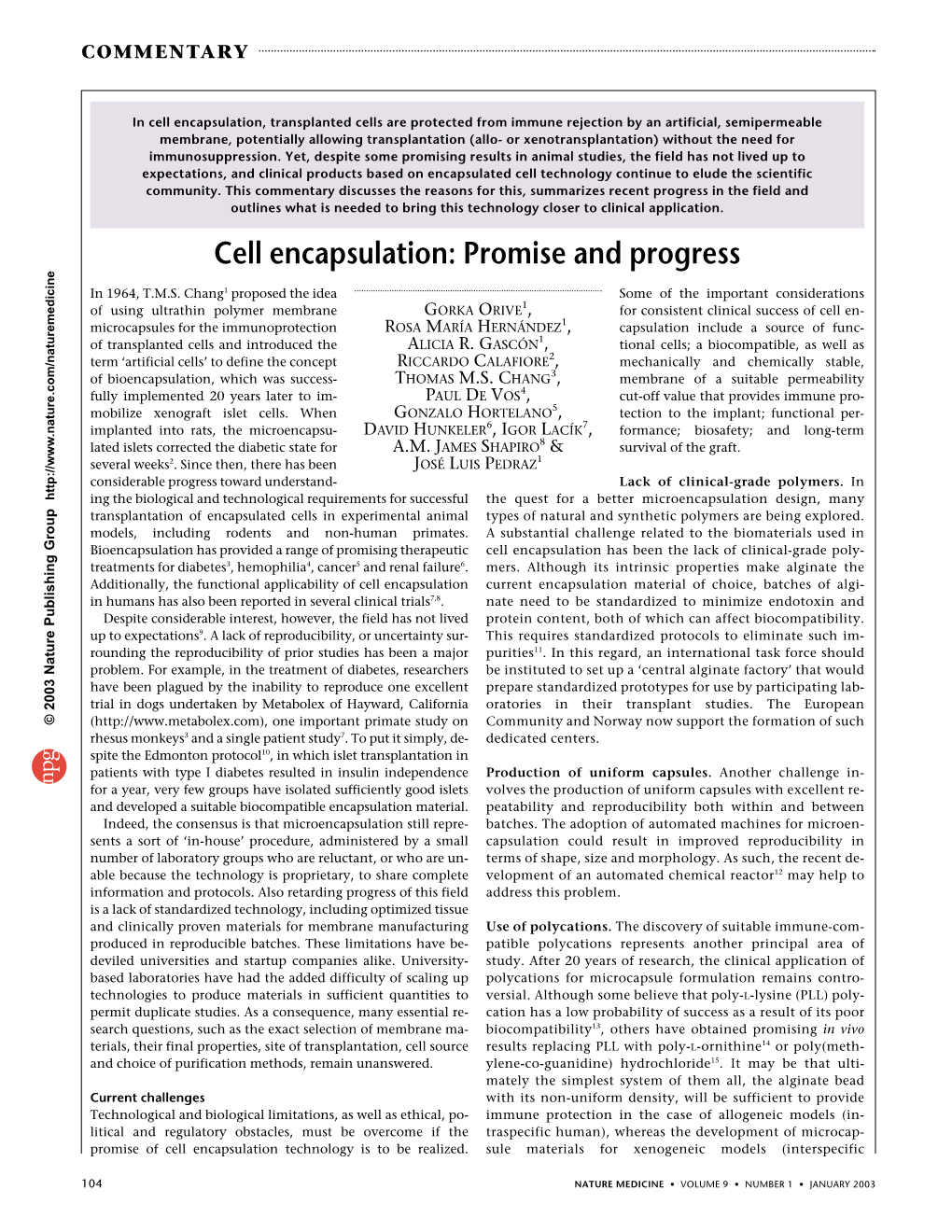 Cell Encapsulation: Promise and Progress