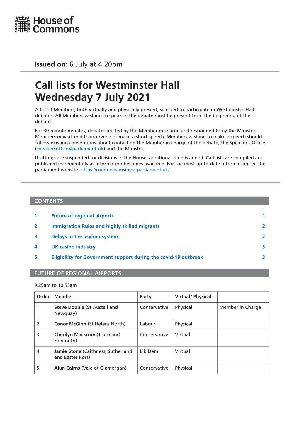 View Call Lists: Westminster Hall PDF File 0.05 MB