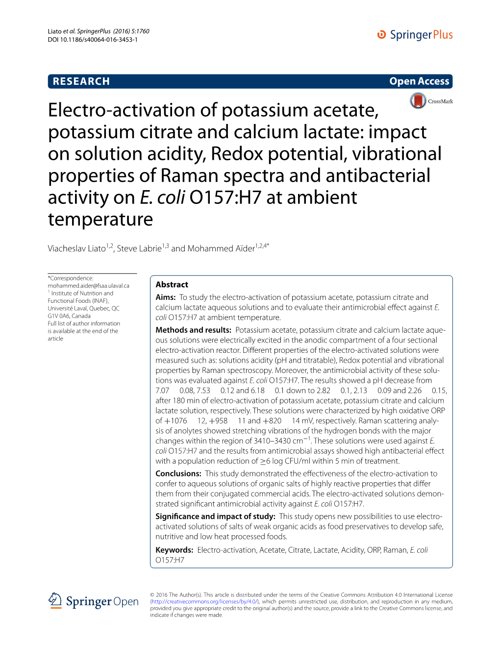 Electro-Activation of Potassium Acetate, Potassium Citrate and Calcium