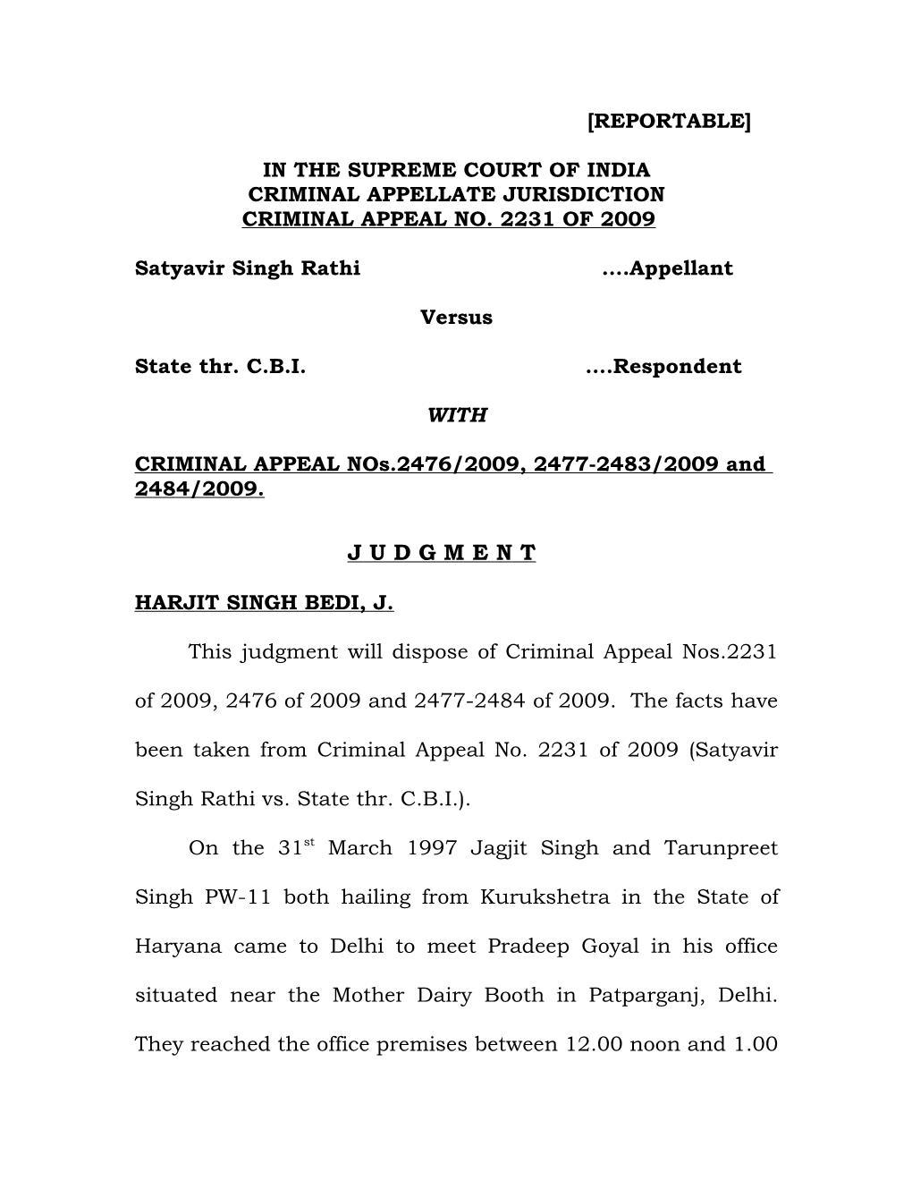 In the Supreme Court of India Criminal Appellate Jurisdiction Criminal Appeal No