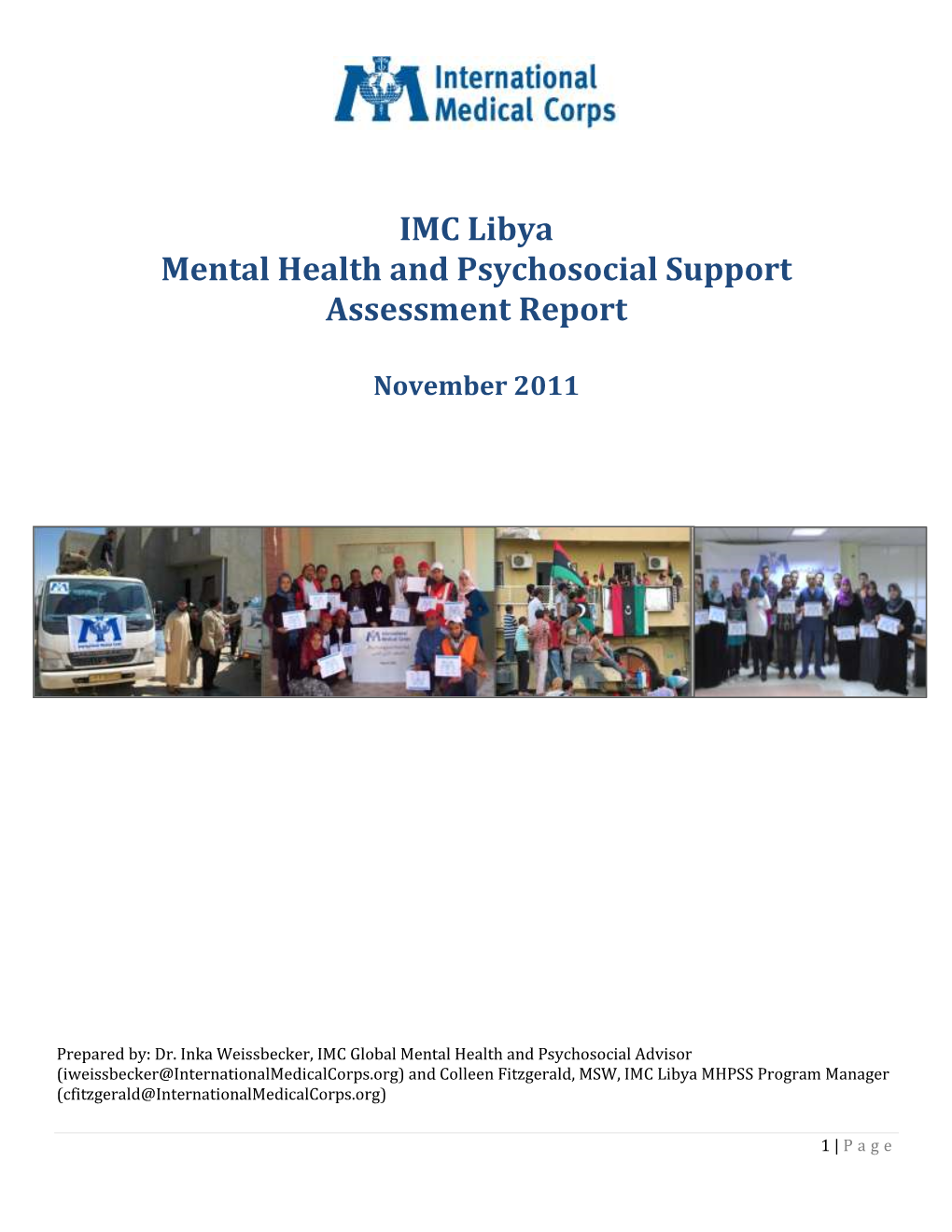 IMC Libya Mental Health and Psychosocial Support Assessment Report