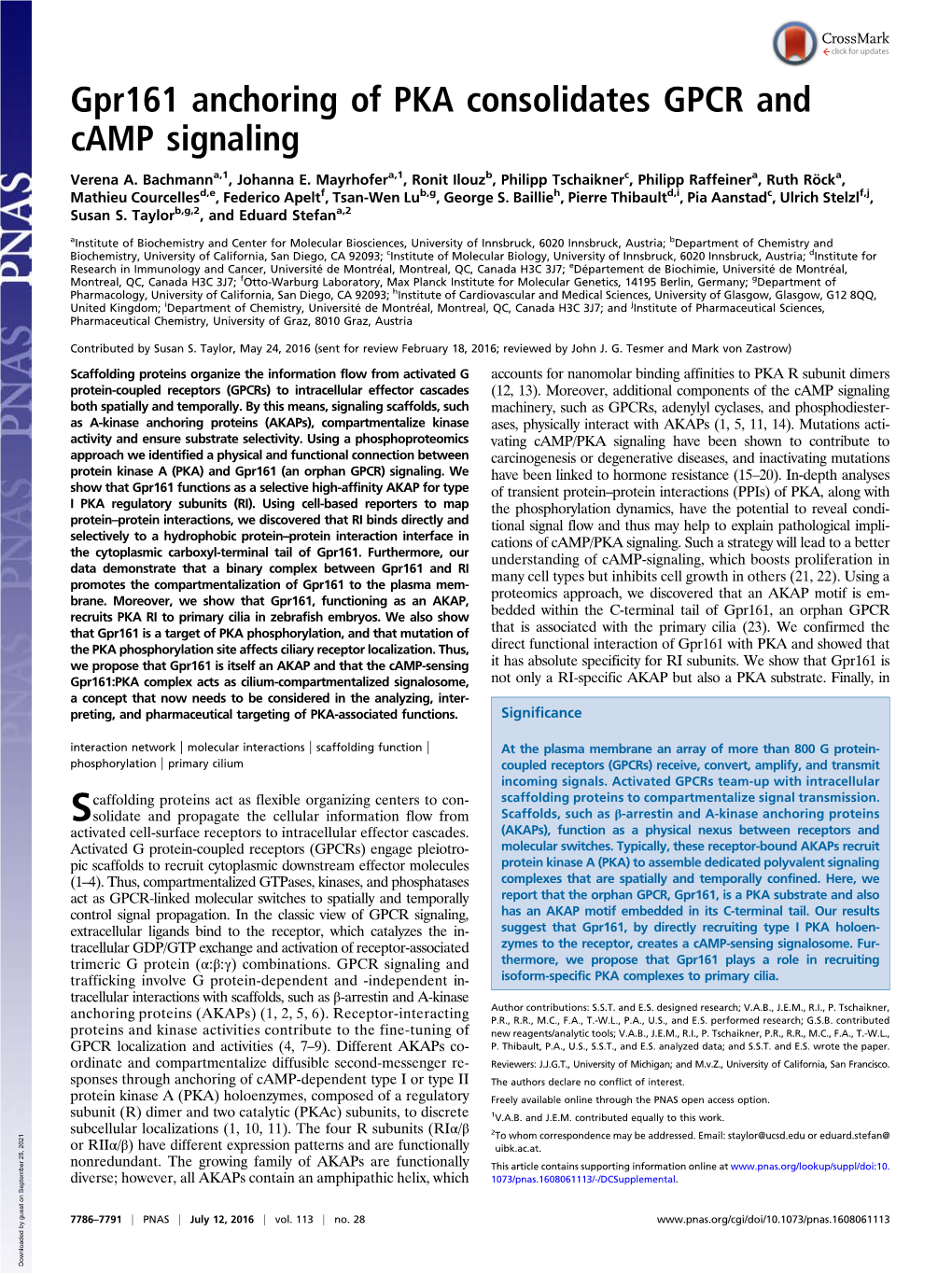 Gpr161 Anchoring of PKA Consolidates GPCR and Camp Signaling