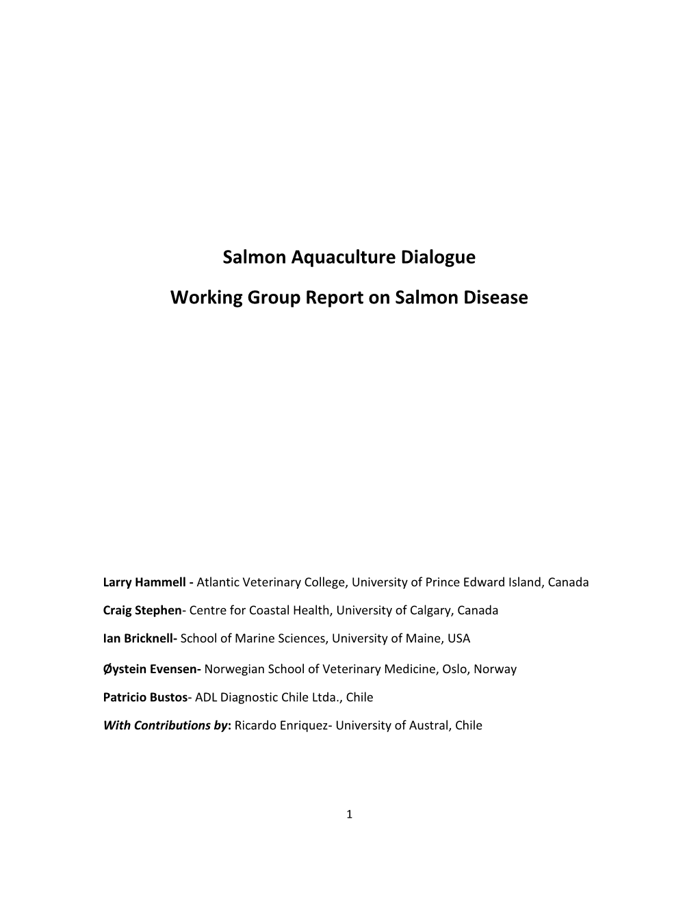 Salmon Aquaculture Dialogue Working Group Report on Salmon Disease