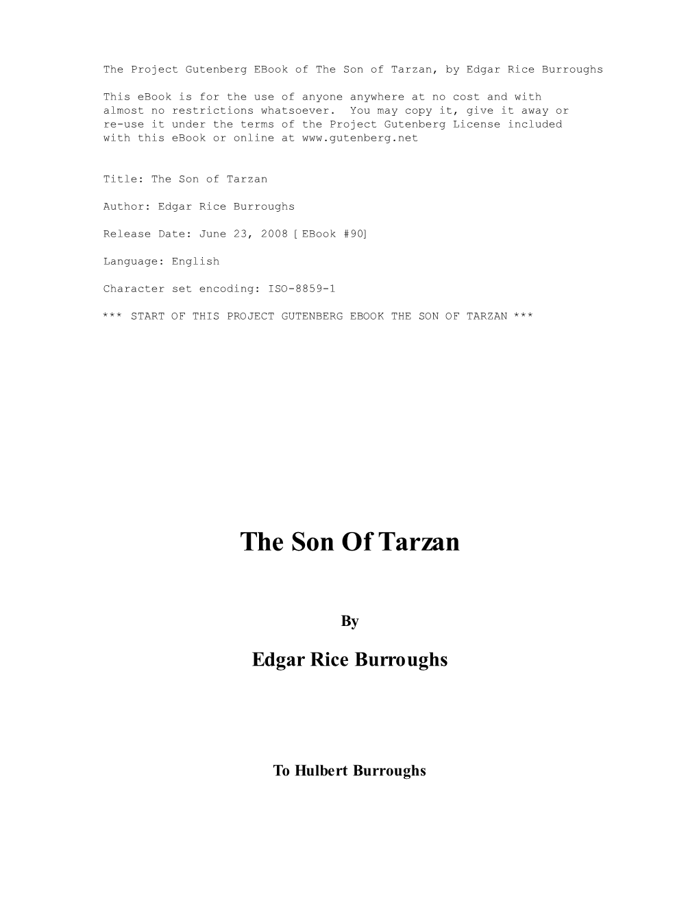 The Son of Tarzan, by Edgar Rice Burroughs