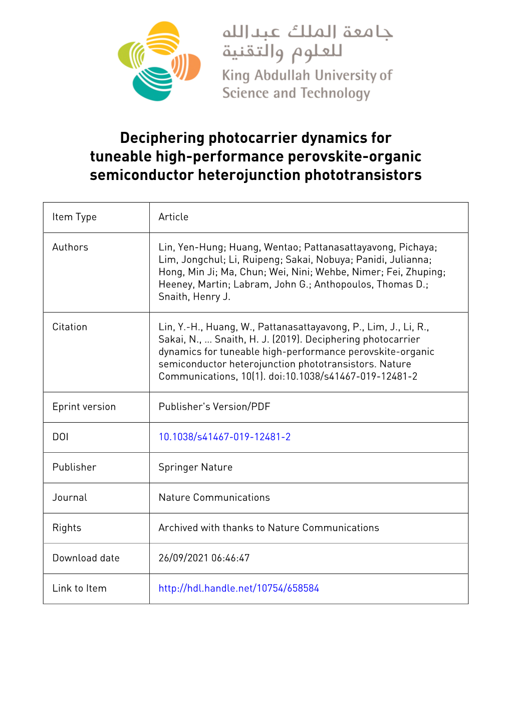 Deciphering Photocarrier Dynamics for Tuneable High-Performance Perovskite-Organic Semiconductor Heterojunction Phototransistors