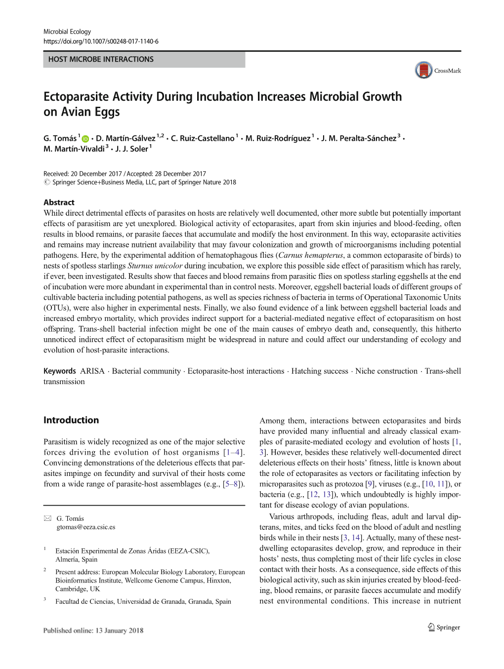 Ectoparasite Activity During Incubation Increases Microbial Growth on Avian Eggs