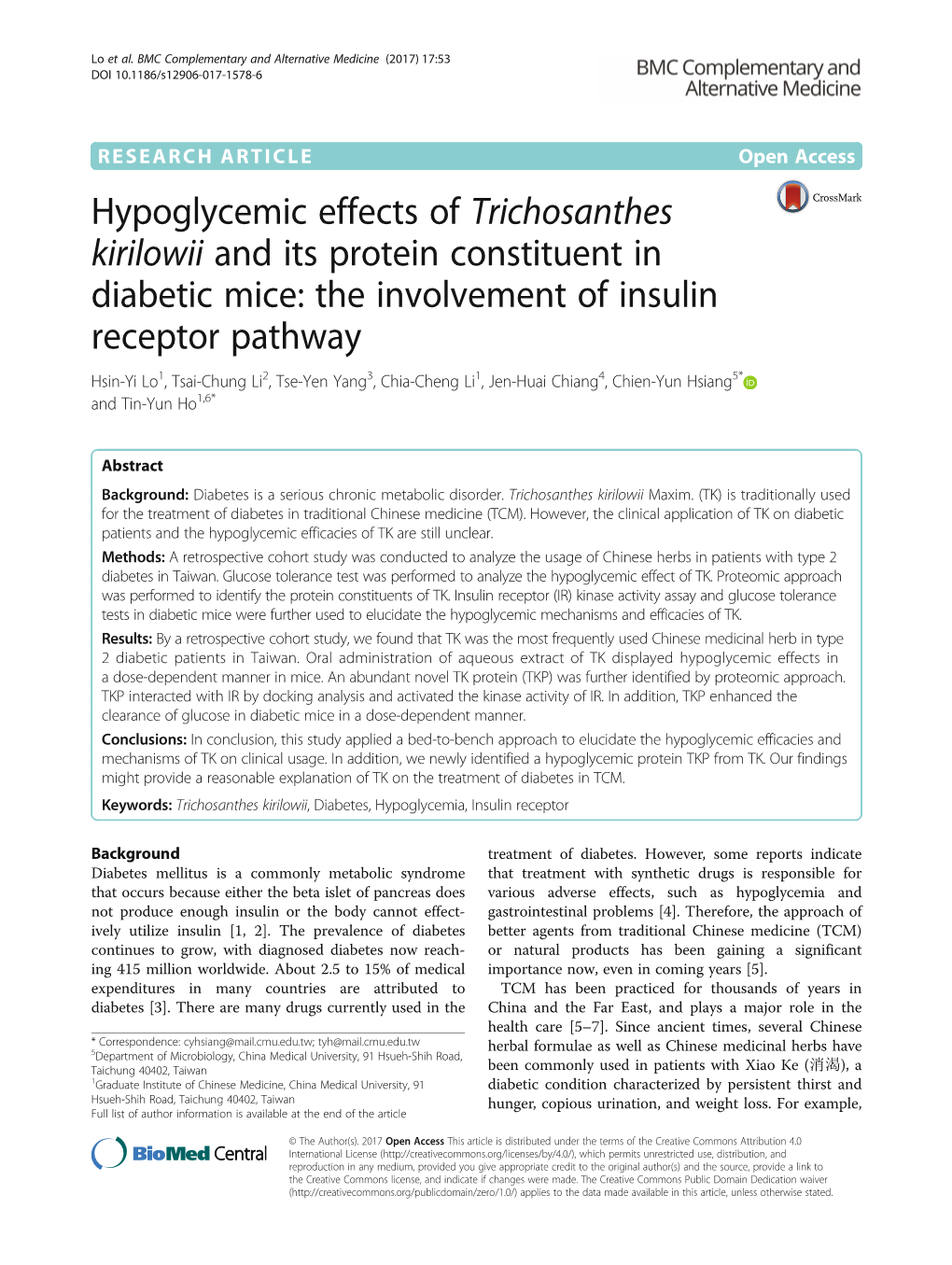 Hypoglycemic Effects of Trichosanthes Kirilowii and Its Protein Constituent