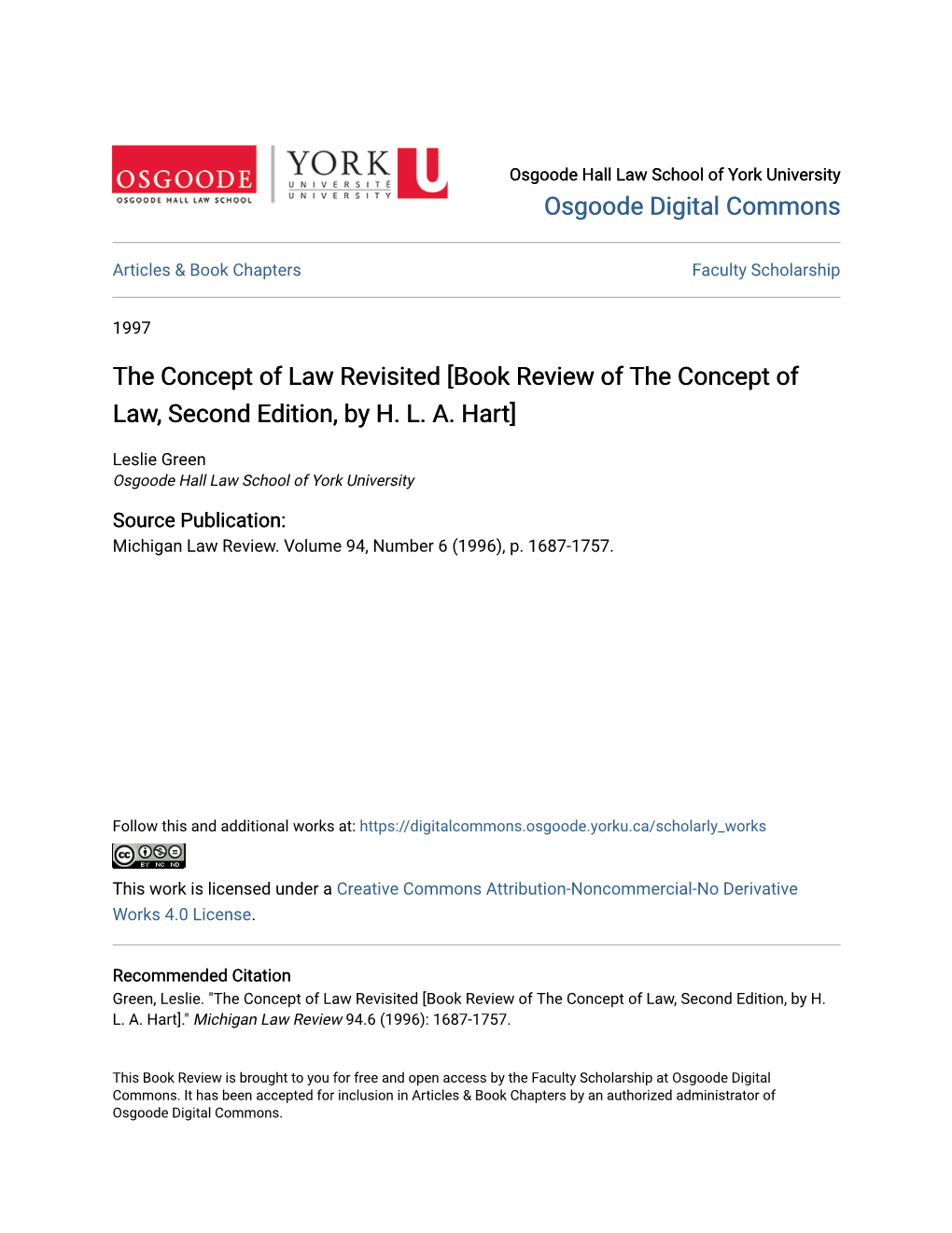 The Concept of Law Revisited [Book Review of the Concept of Law, Second Edition, by H