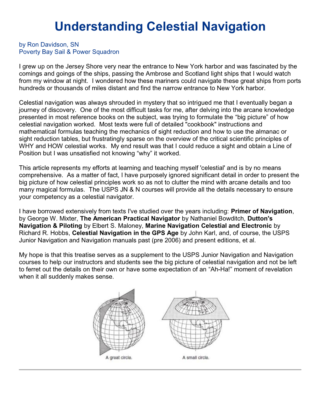 Understanding Celestial Navigation by Ron Davidson, SN Poverty Bay Sail & Power Squadron