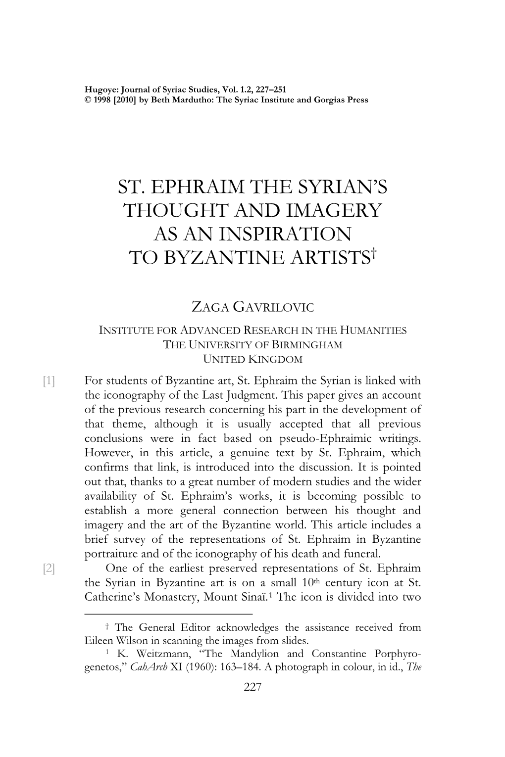 St. Ephraim the Syrian's Thought and Imagery As an Inspiration to Byzantine Artists