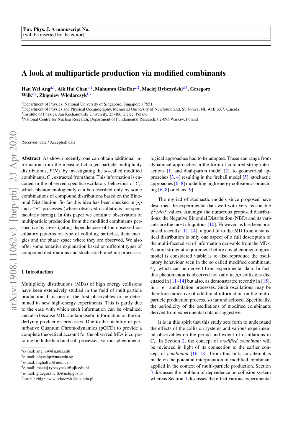 A Look at Multiparticle Production Via Modified Combinants