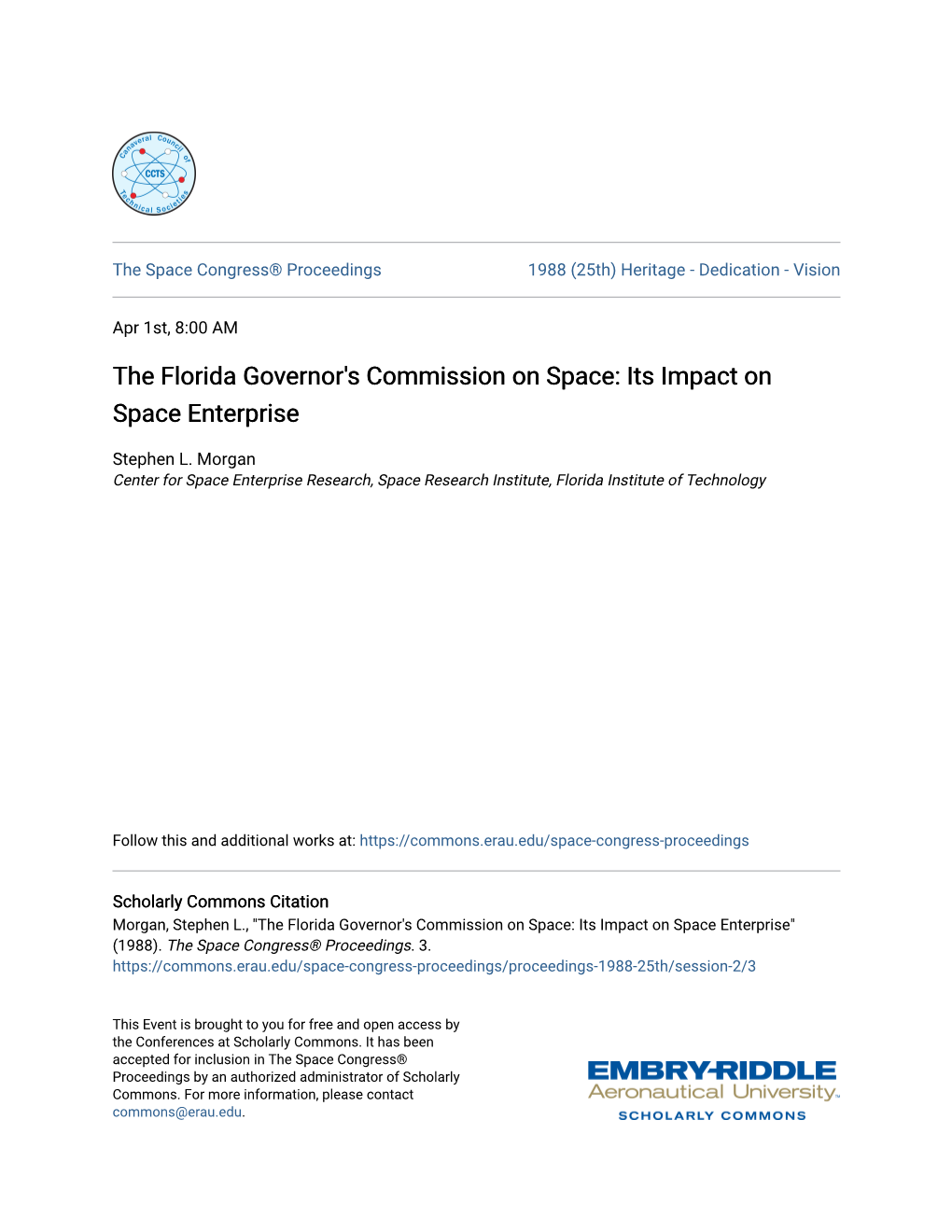 The Florida Governor's Commission on Space: Its Impact on Space Enterprise