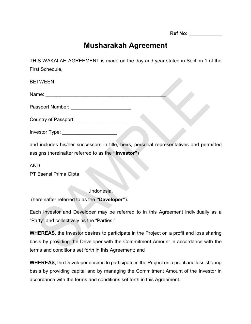 Musharakah Agreement