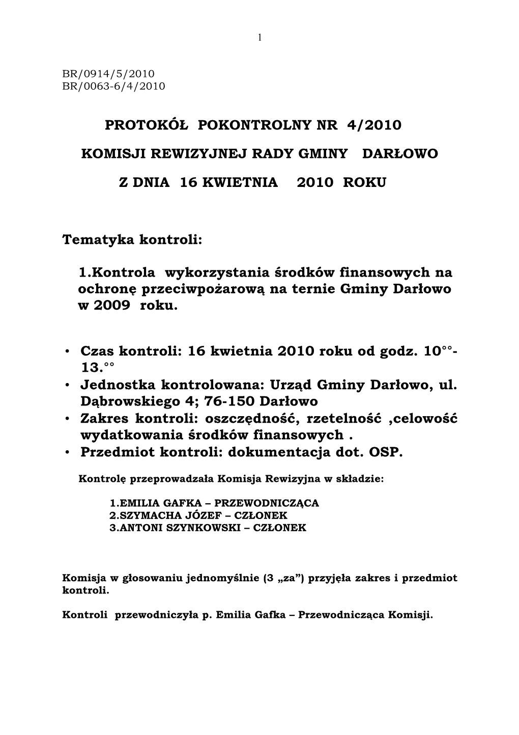 Protokół Pokontrolny Z 16 Kwietnia 2010X