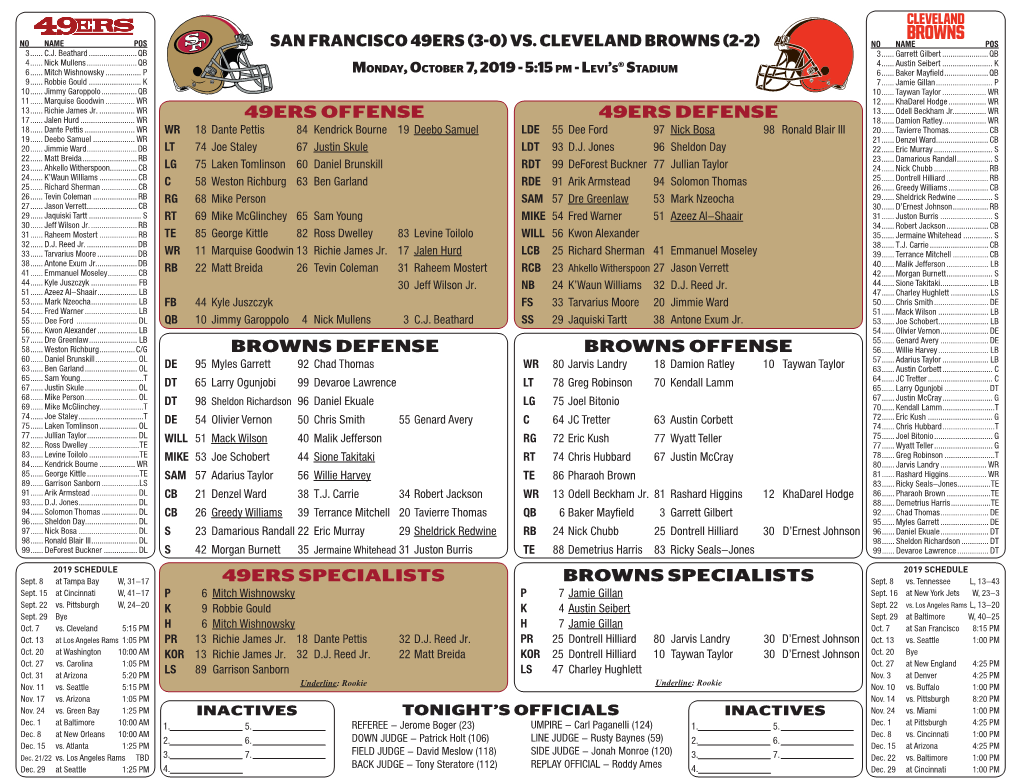 Cleveland Browns San Francisco 49Ers