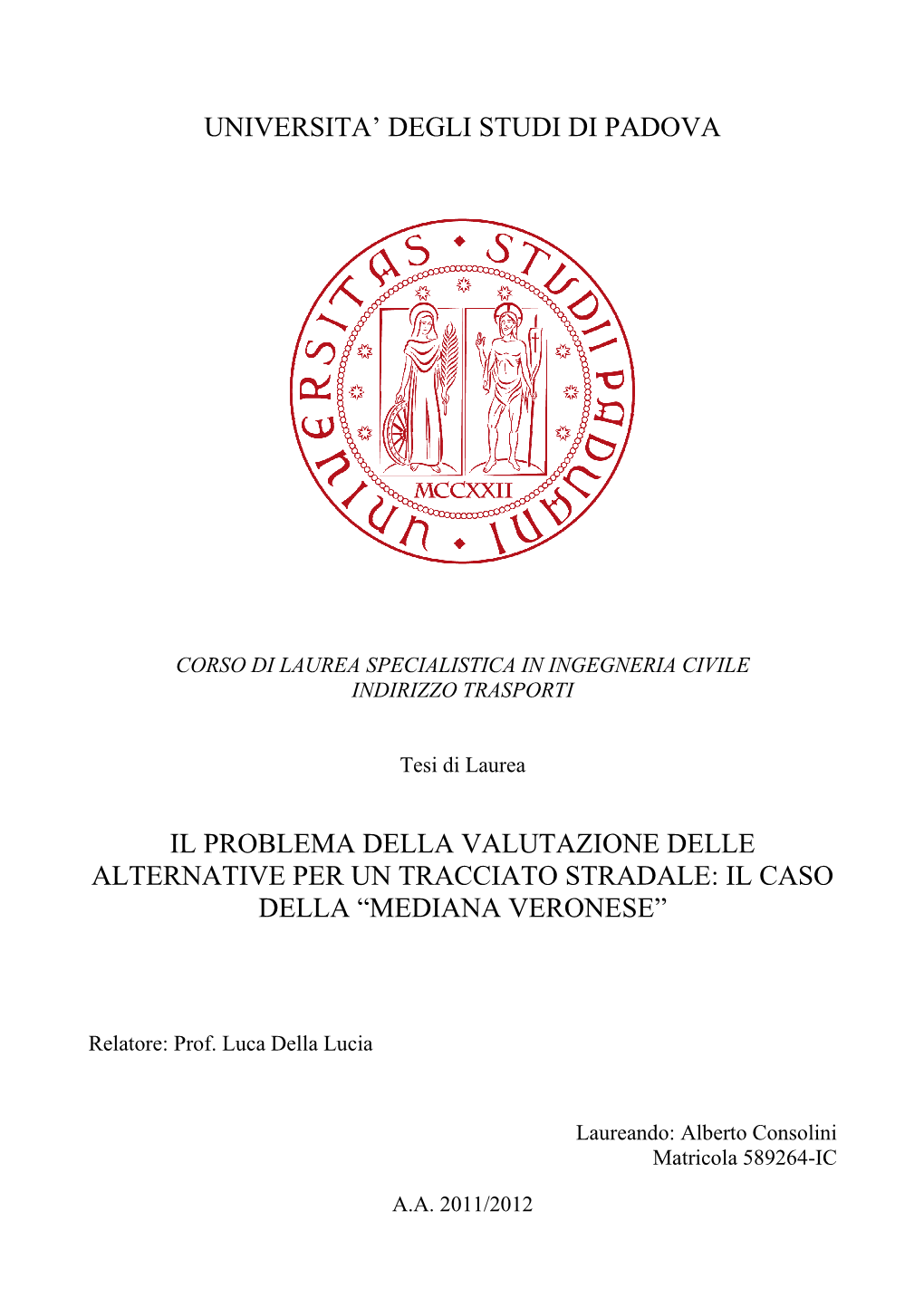 Universita' Degli Studi Di Padova Il Problema Della