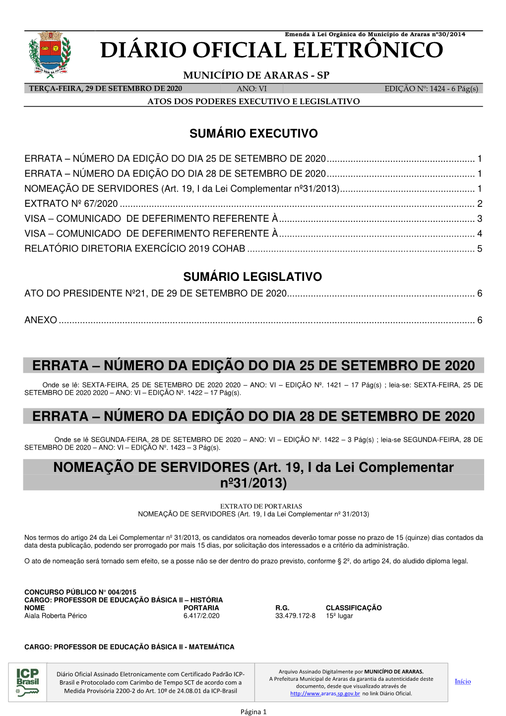 Diário Oficial Eletrônico