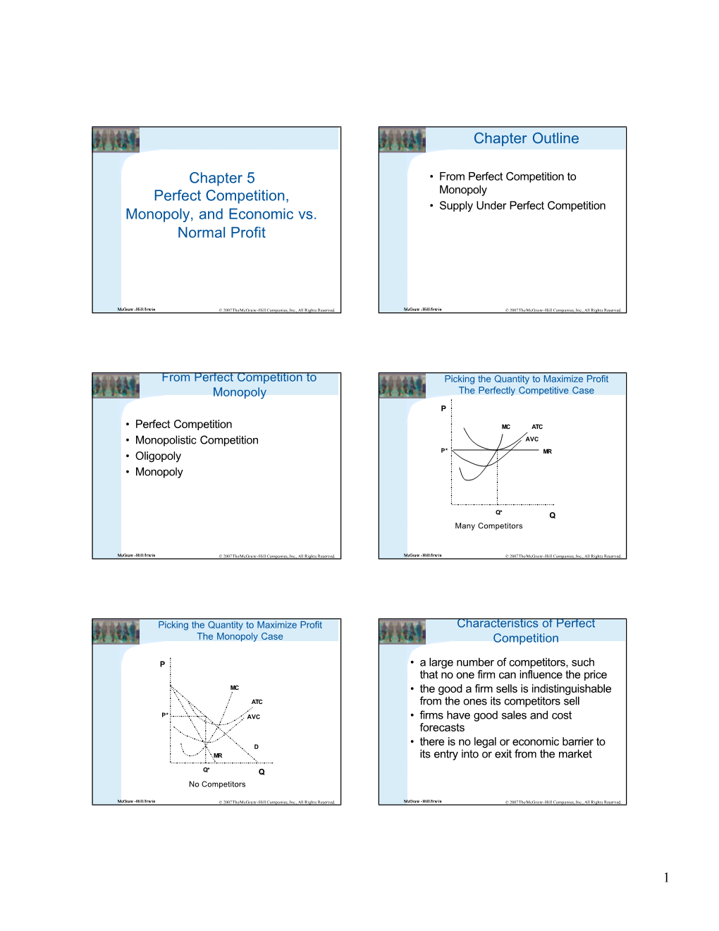 Chapter 5 Perfect Competition, Monopoly, and Economic Vs