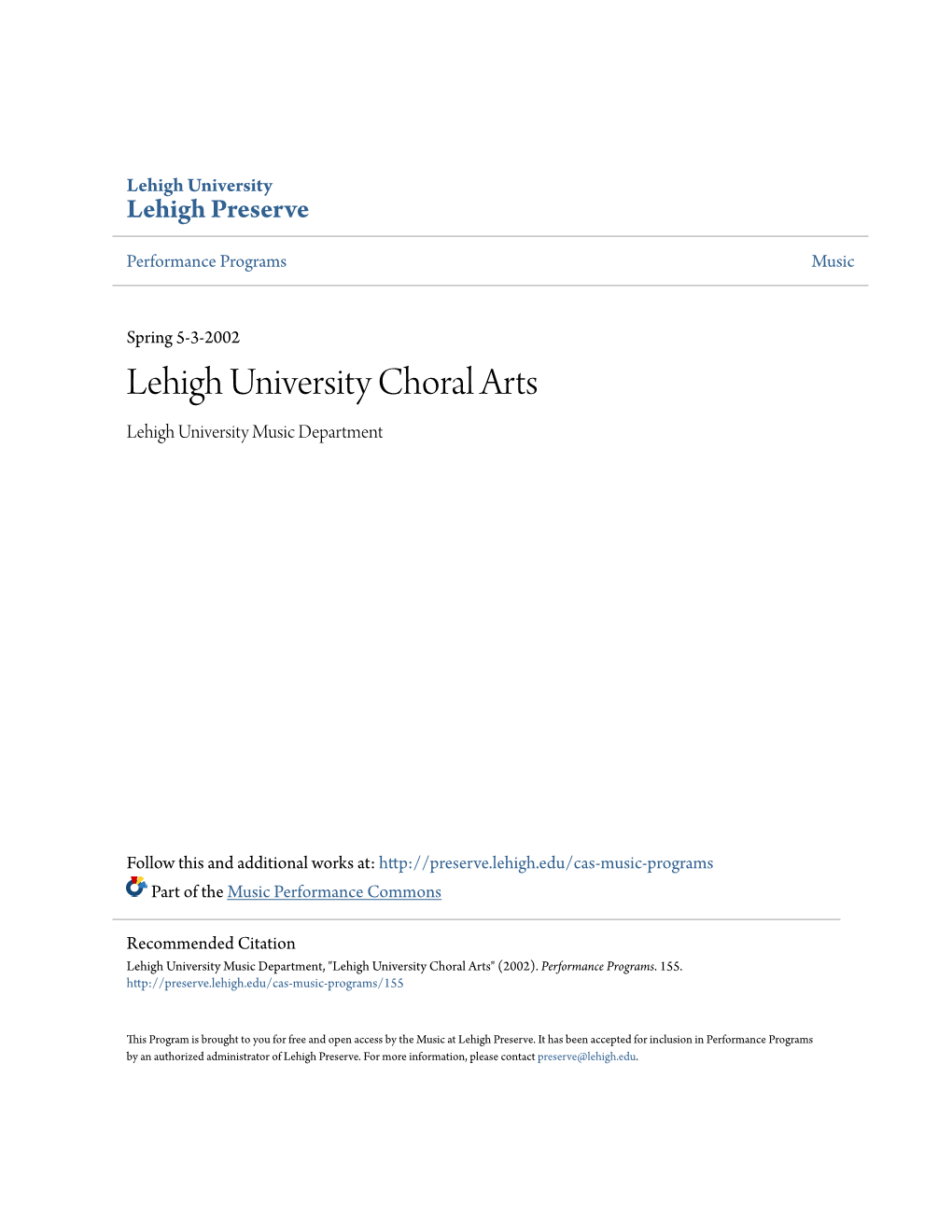 Lehigh University Choral Arts Lehigh University Music Department