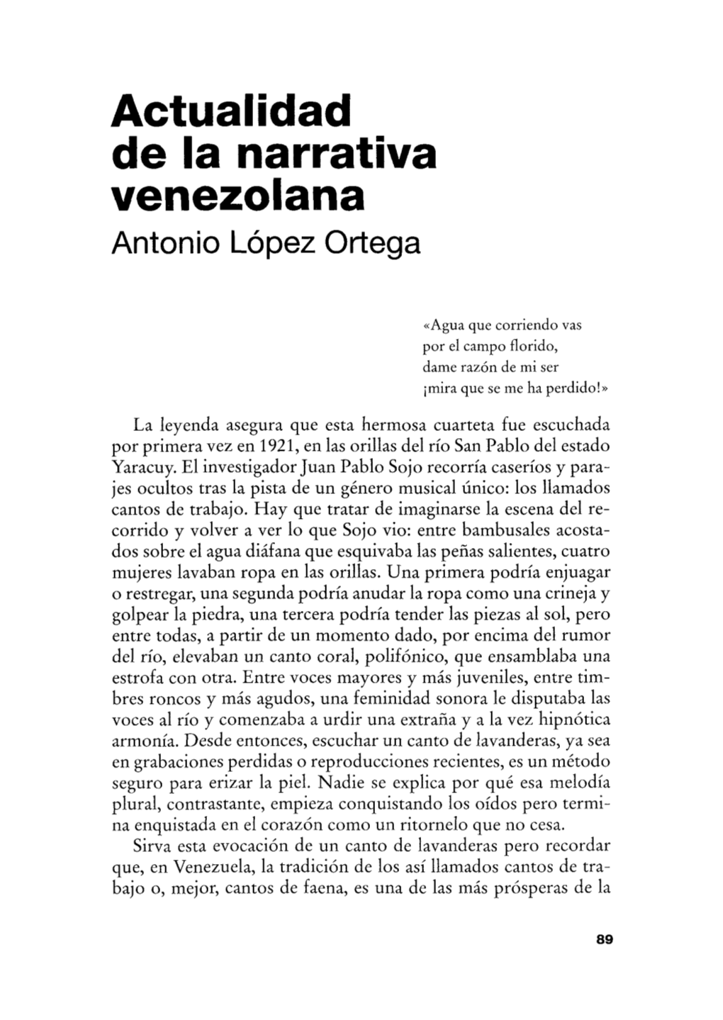 Actualidad De La Narrativa Venezolana Antonio López Ortega