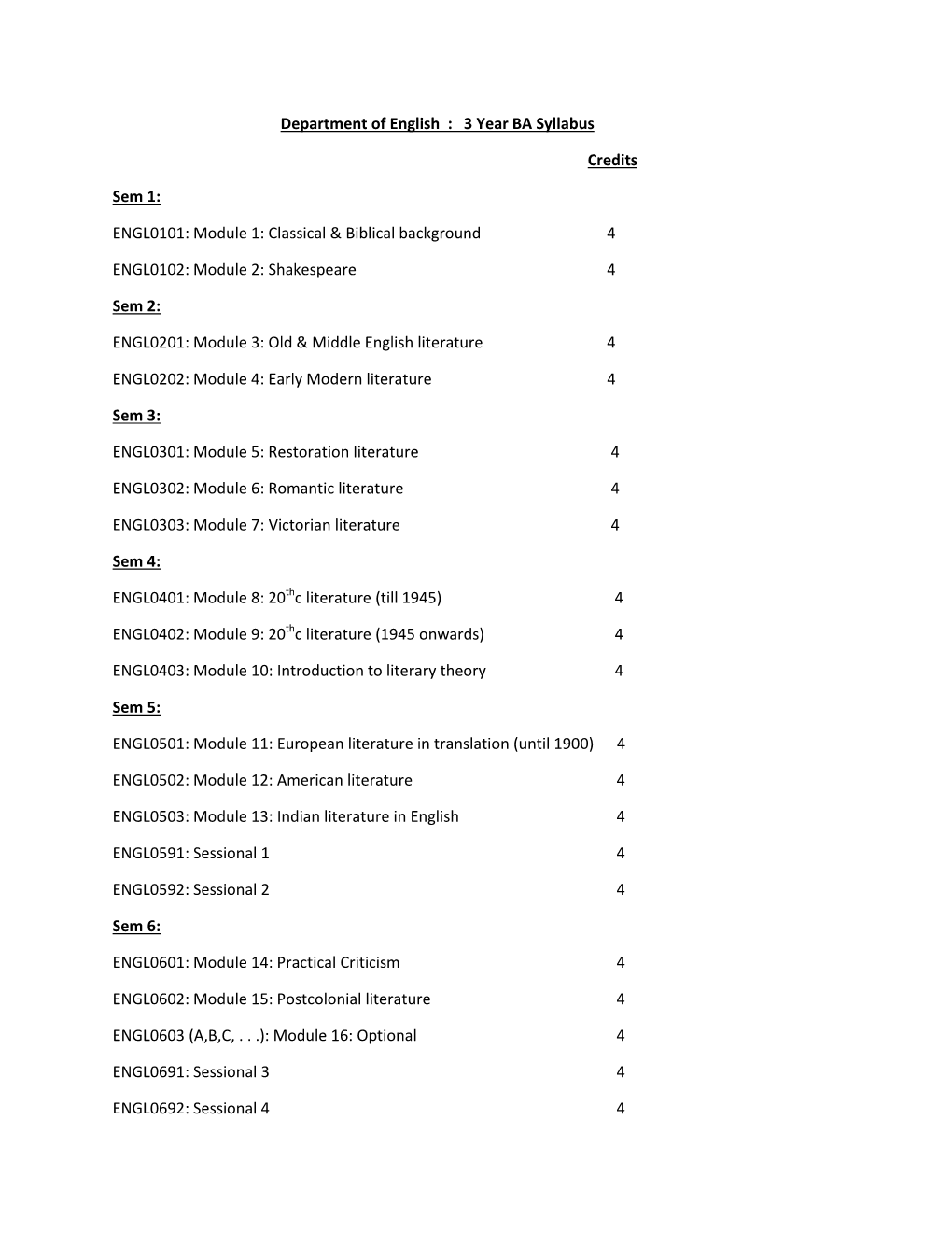 Undergraduate Syllabus