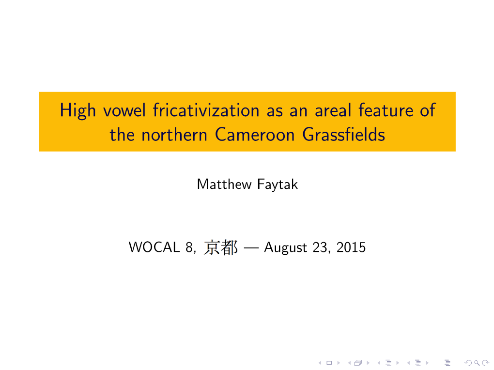 High Vowel Fricativization As an Areal Feature of the Northern Cameroon Grassﬁelds