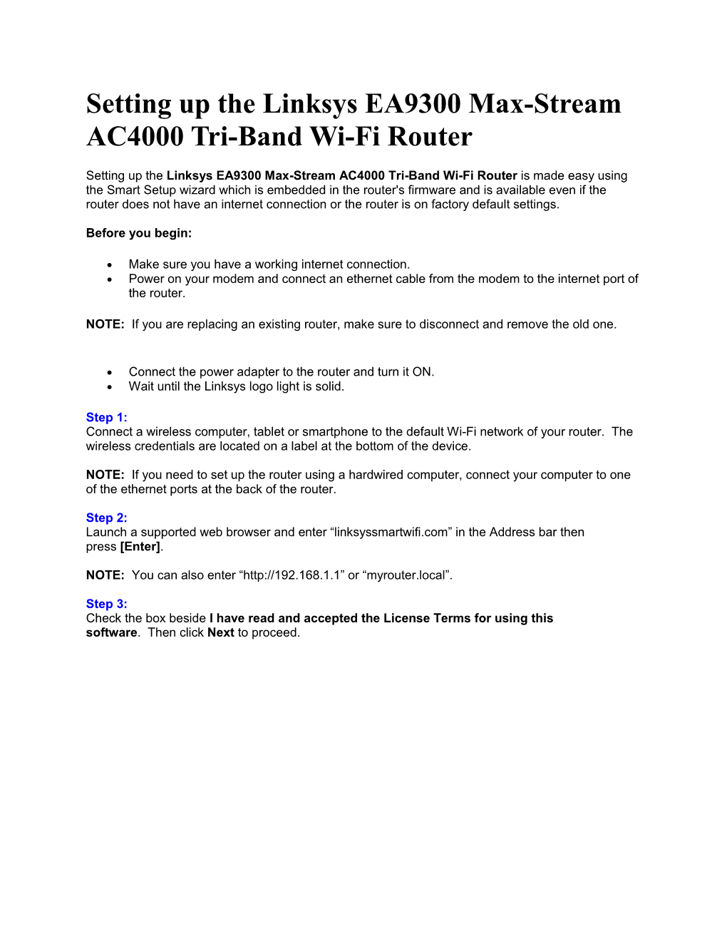 Setting up the Linksys EA9300 Max-Stream AC4000 Tri-Band Wi-Fi Router
