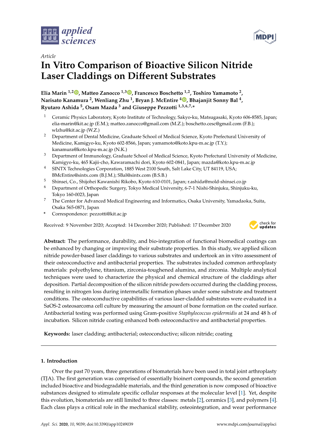 In Vitro Comparison of Bioactive Silicon Nitride Laser Claddings on Diﬀerent Substrates