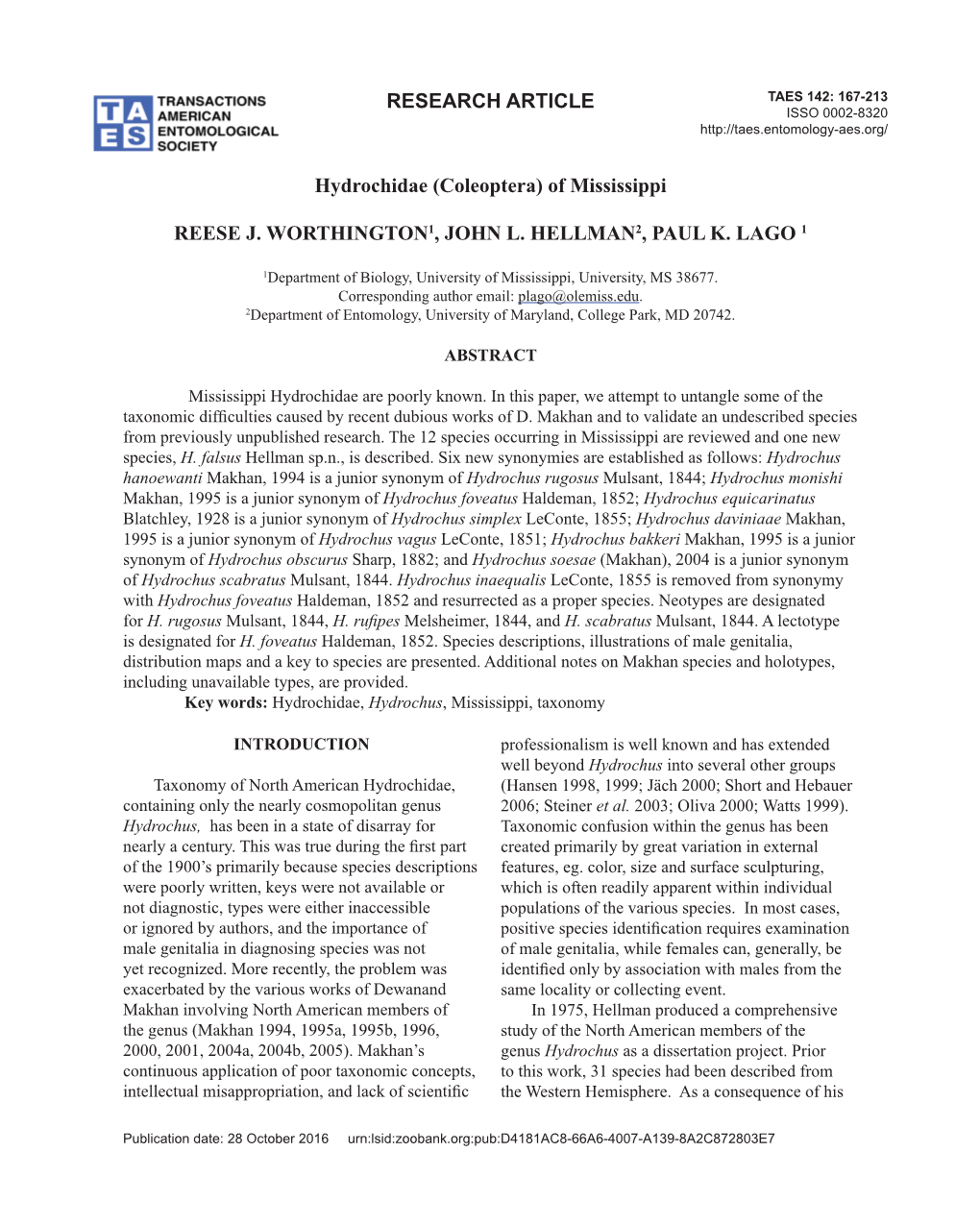 RESEARCH ARTICLE Hydrochidae