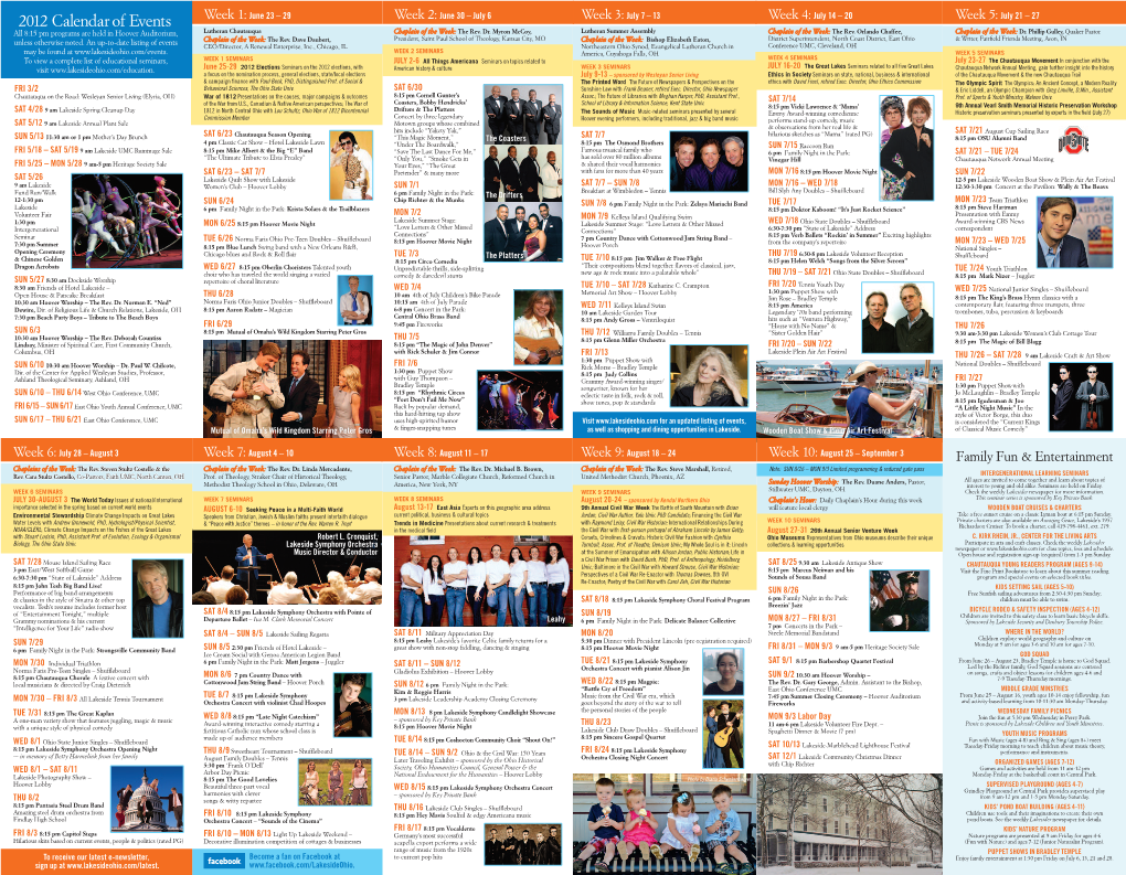 2012 Calendar of Events