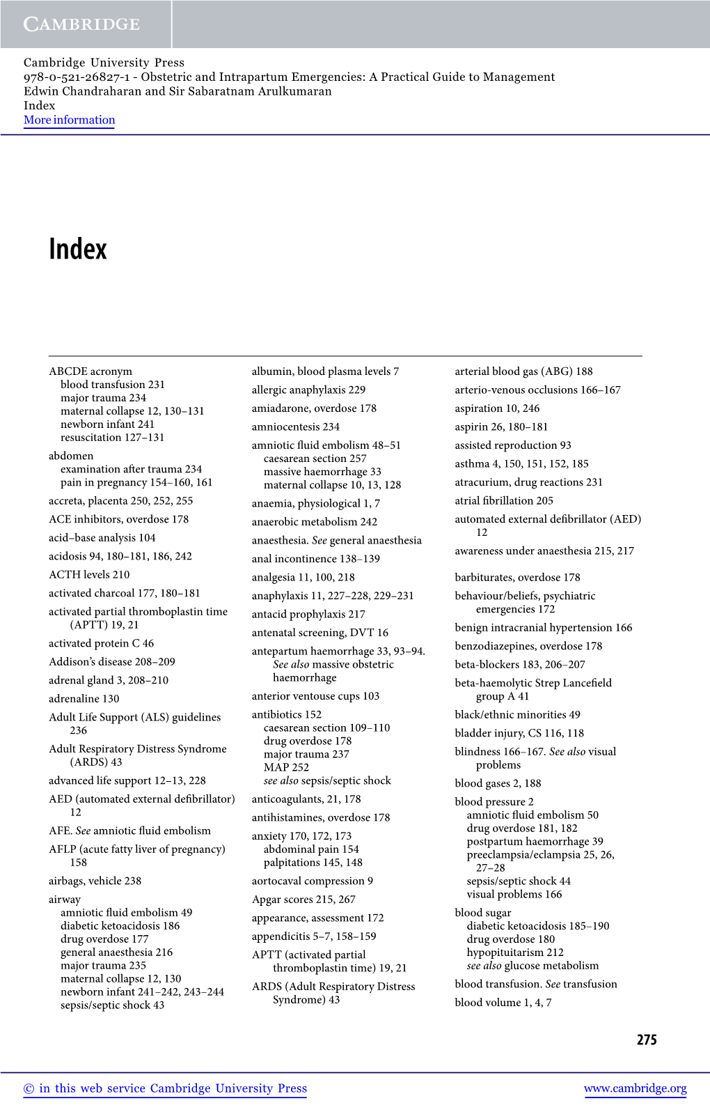 ABCDE Acronym Blood Transfusion 231 Major Trauma 234 Maternal