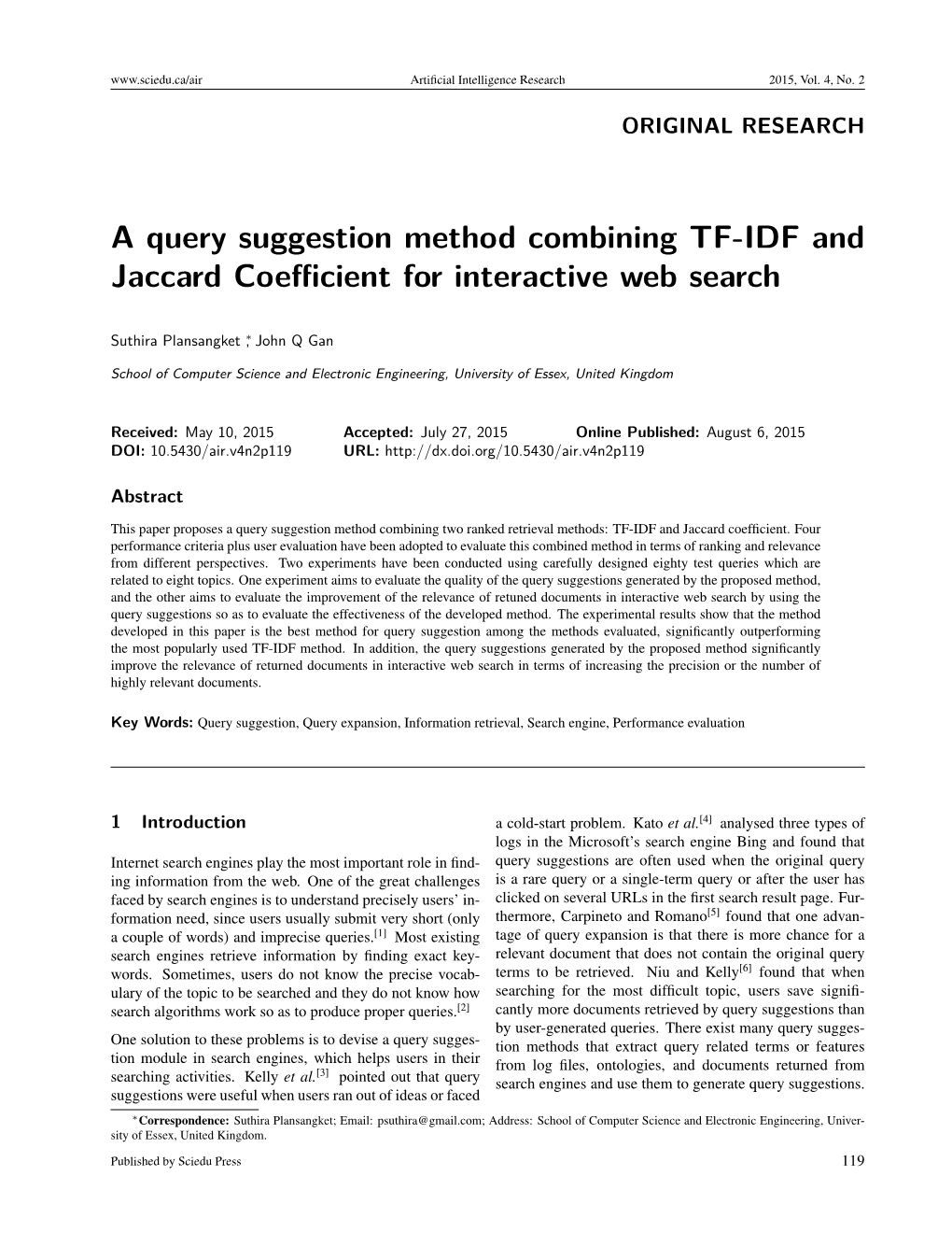 A Query Suggestion Method Combining TF-IDF and Jaccard Coeﬃcient for Interactive Web Search