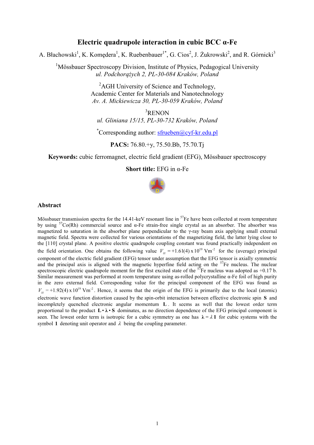 Electric Quadrupole Interaction in Cubic BCC Α-Fe