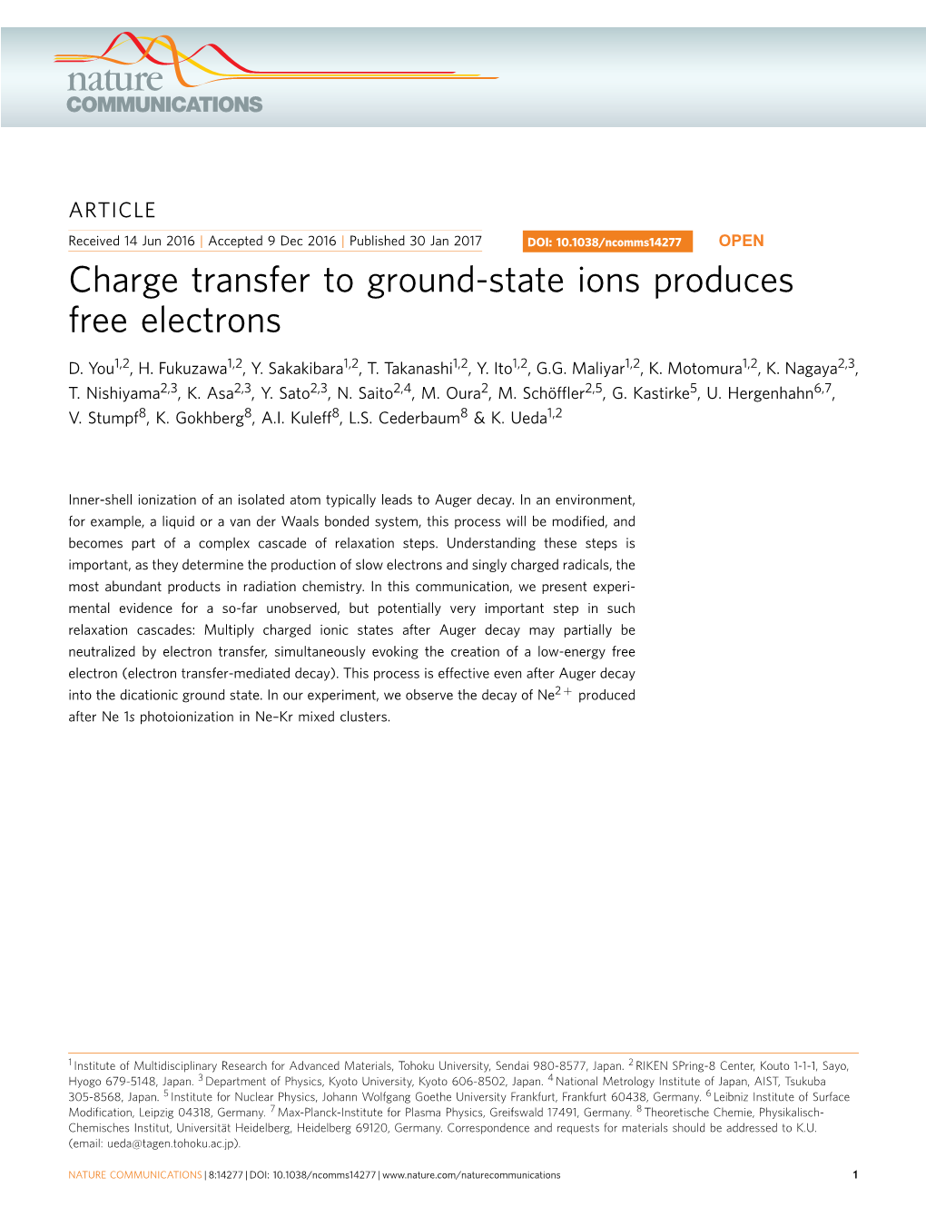 Charge Transfer to Ground-State Ions Produces Free Electrons