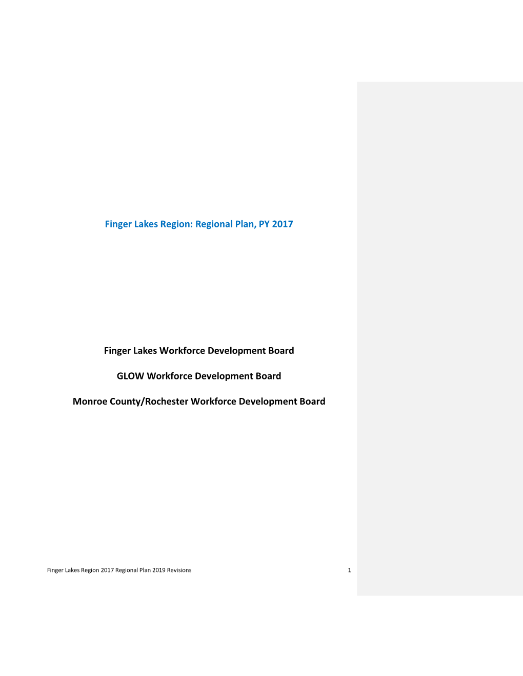 Finger Lakes Region: Regional Plan, PY 2017