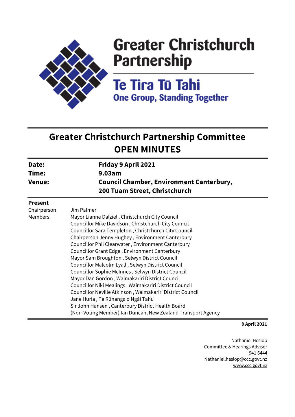 Minutes of Greater Christchurch Partnership Committee