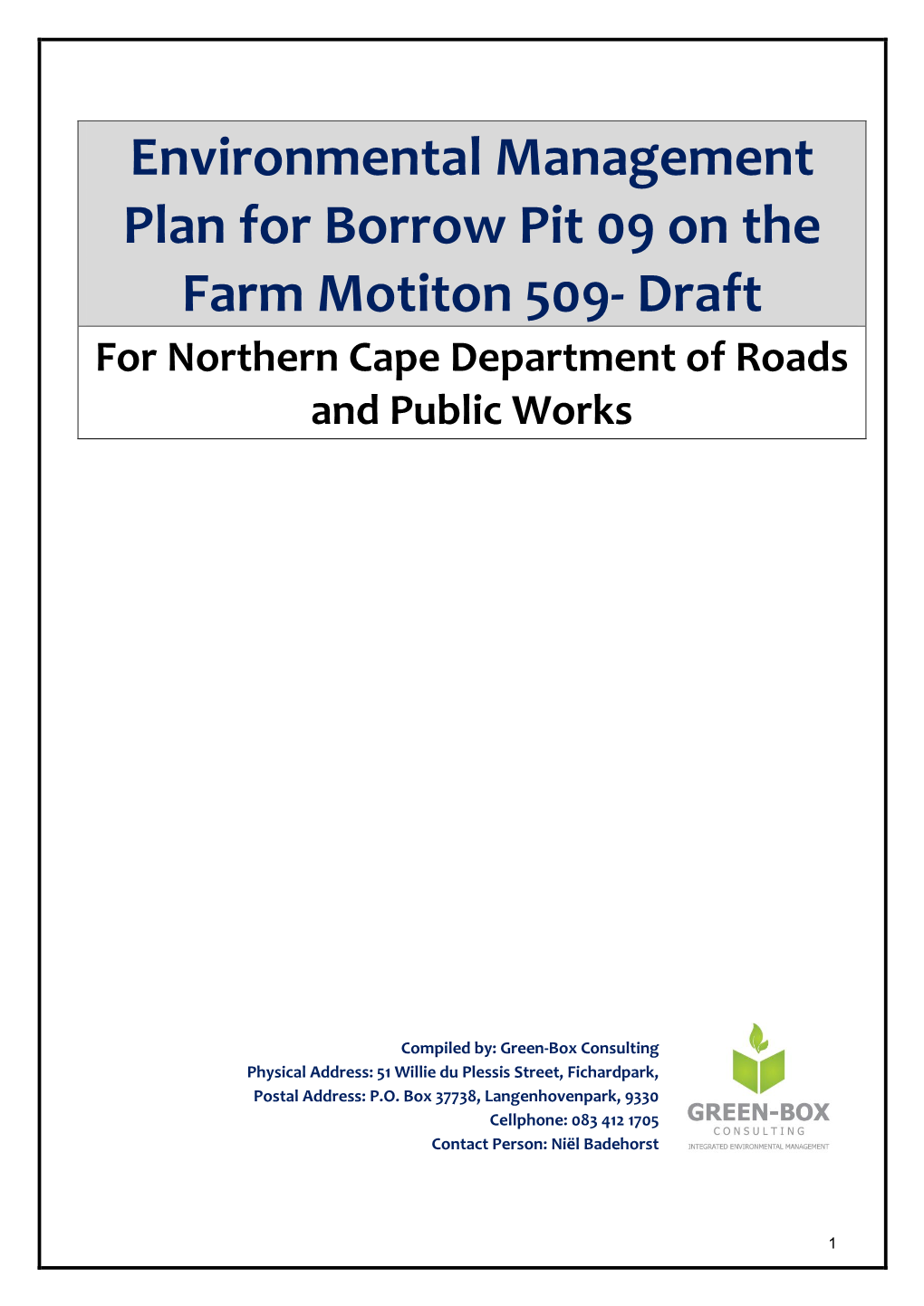 Draft for Northern Cape Department of Roads and Public Works