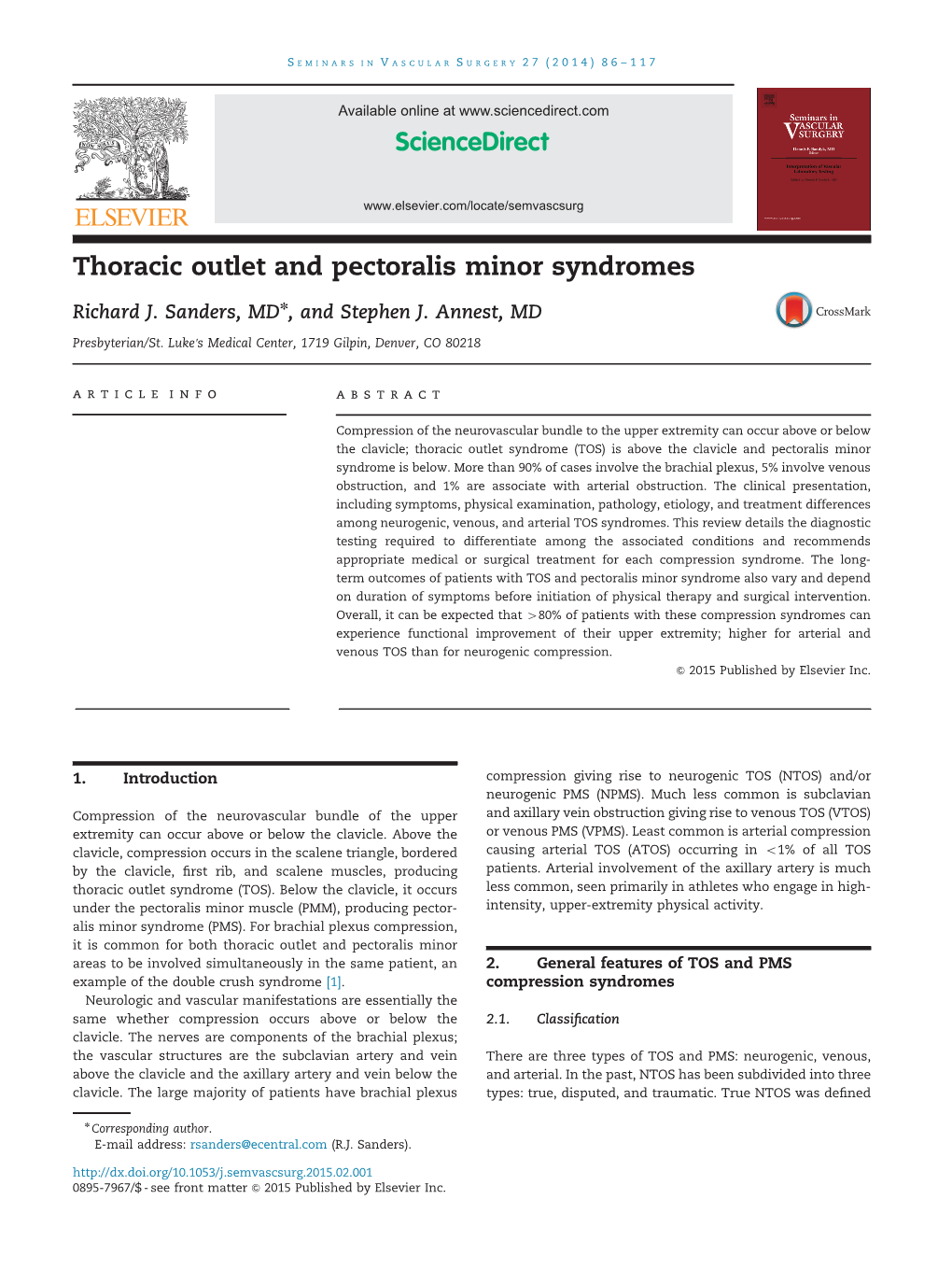 Thoracic Outlet and Pectoralis Minor Syndromes